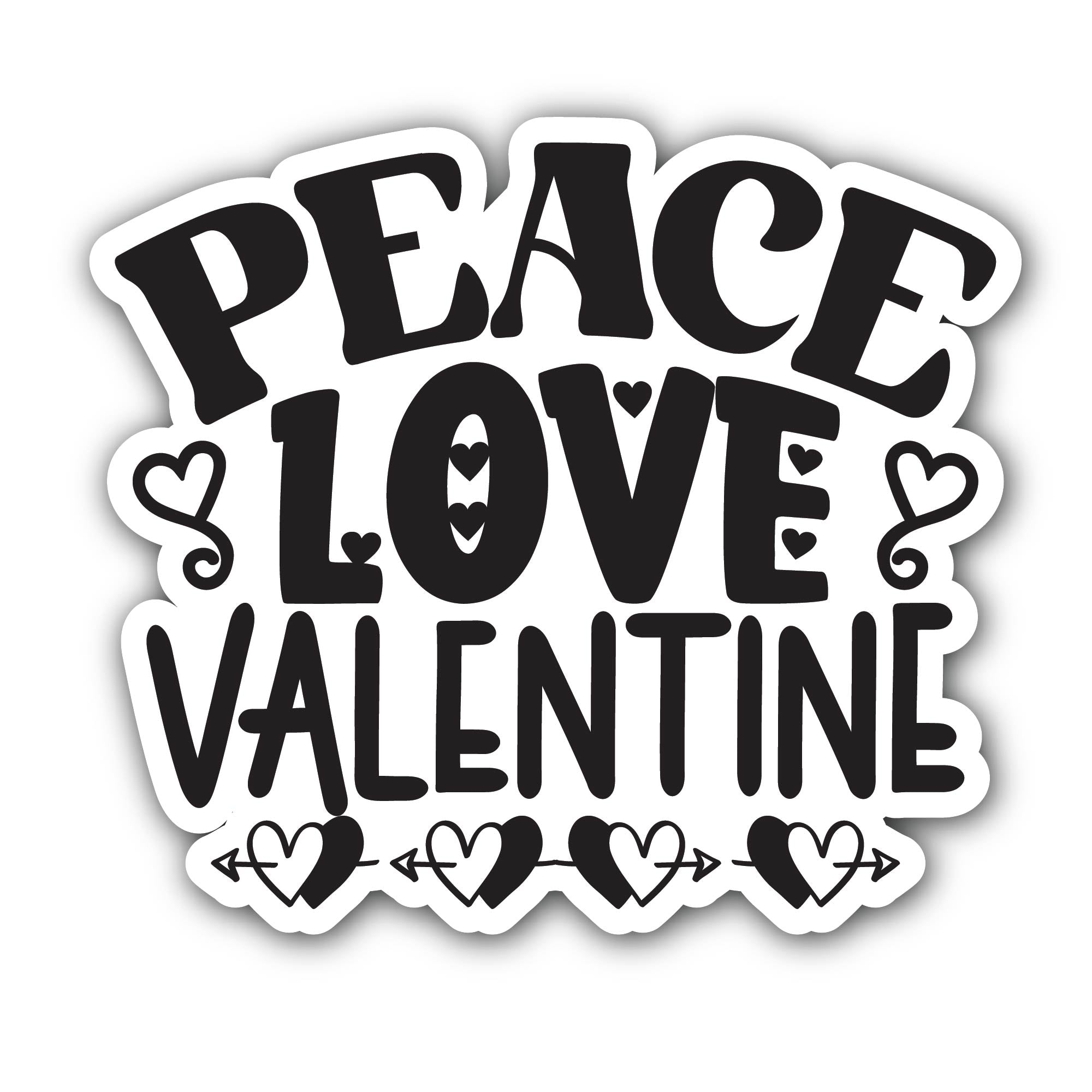 Peace Love Valentine Sticker, Waterproof Vinyl Decal Sticker Indoor Or Outdoor 2 (Pieces) 3" and 5"