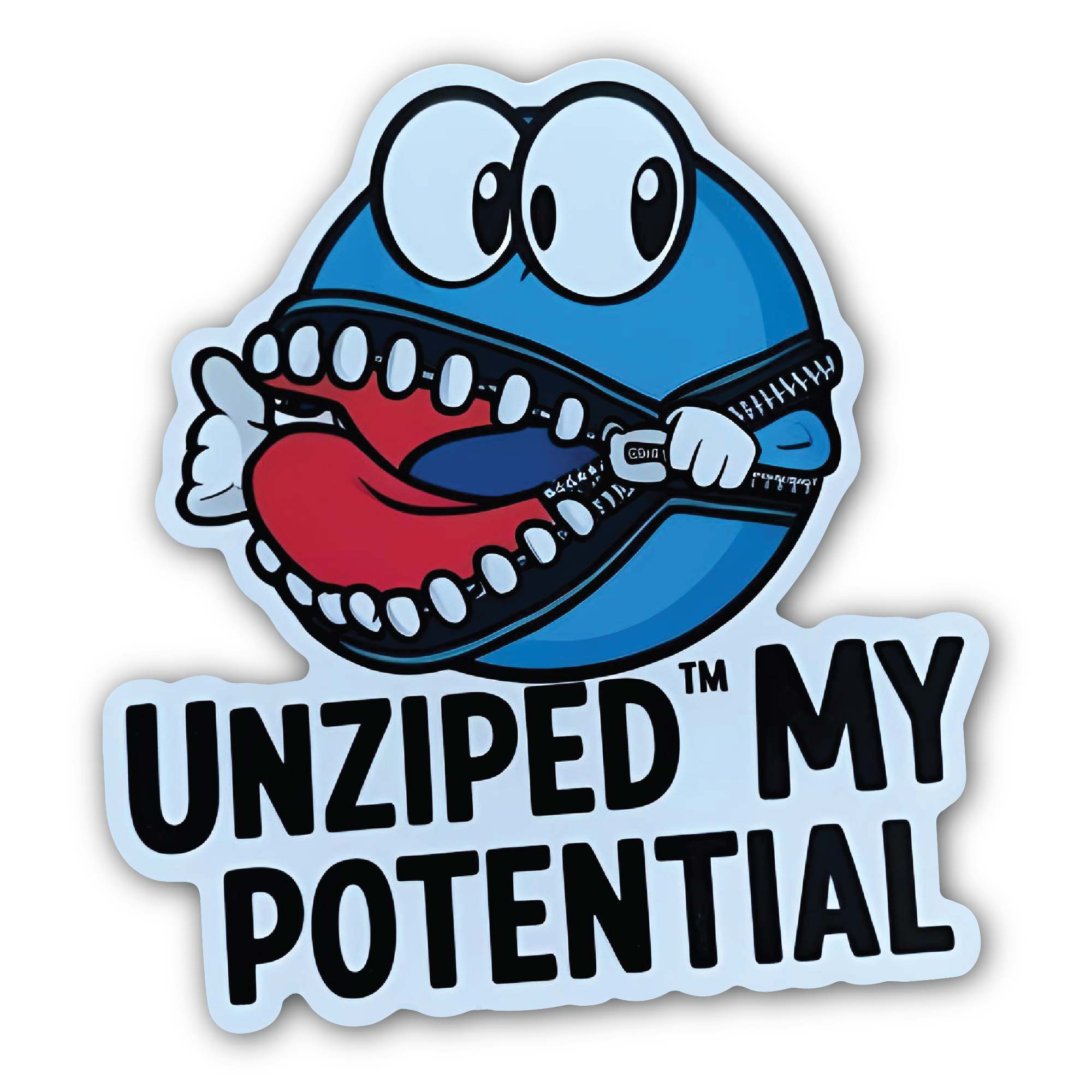 Unziped my Potential & funny face Sticker, Waterproof Vinyl Decal Sticker Indoor Or Outdoor 2 (Pieces) 3" and 5"
