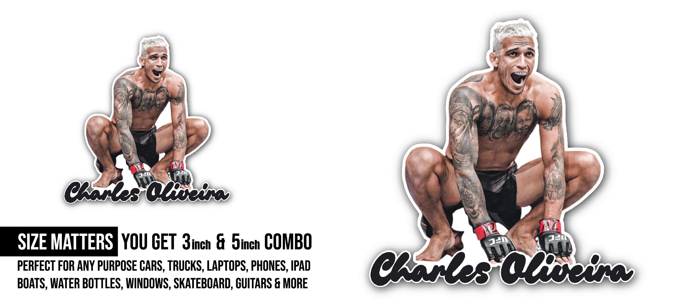 Charles Oliveira Sticker, Waterproof Vinyl Decal Sticker Indoor Or Outdoor 2 (Pieces) 3" and 5"