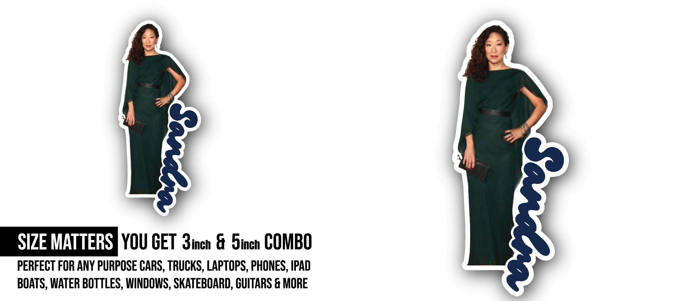 Sandra Sticker, Waterproof Vinyl Decal Sticker Indoor Or Outdoor 2 (Pieces) 3" and 5"