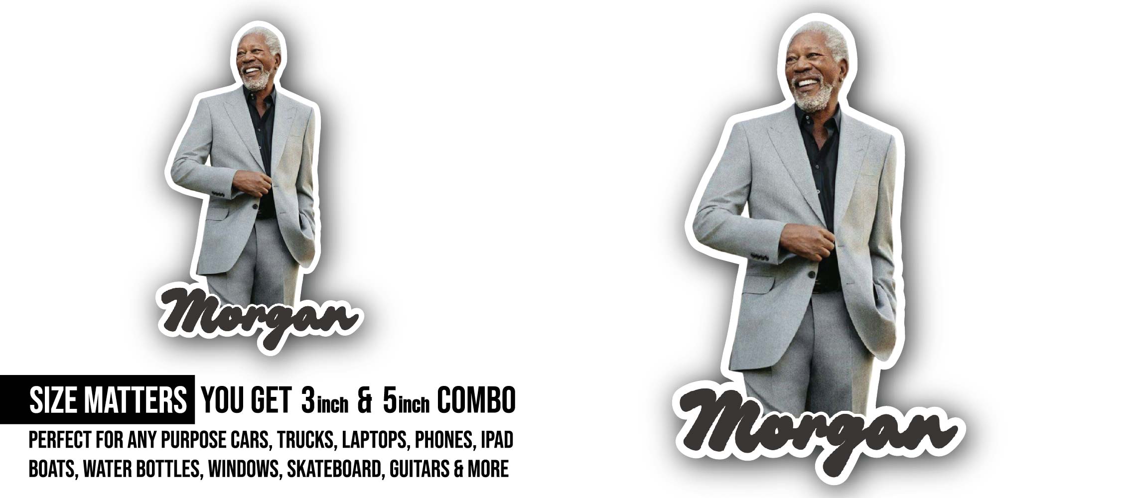 Morgan Sticker, Waterproof Vinyl Decal Sticker Indoor Or Outdoor 2 (Pieces) 3" and 5"