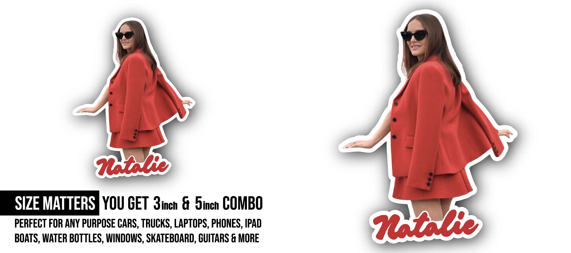 Natalie Sticker, Waterproof Vinyl Decal Sticker Indoor Or Outdoor 2 (Pieces) 3" and 5"