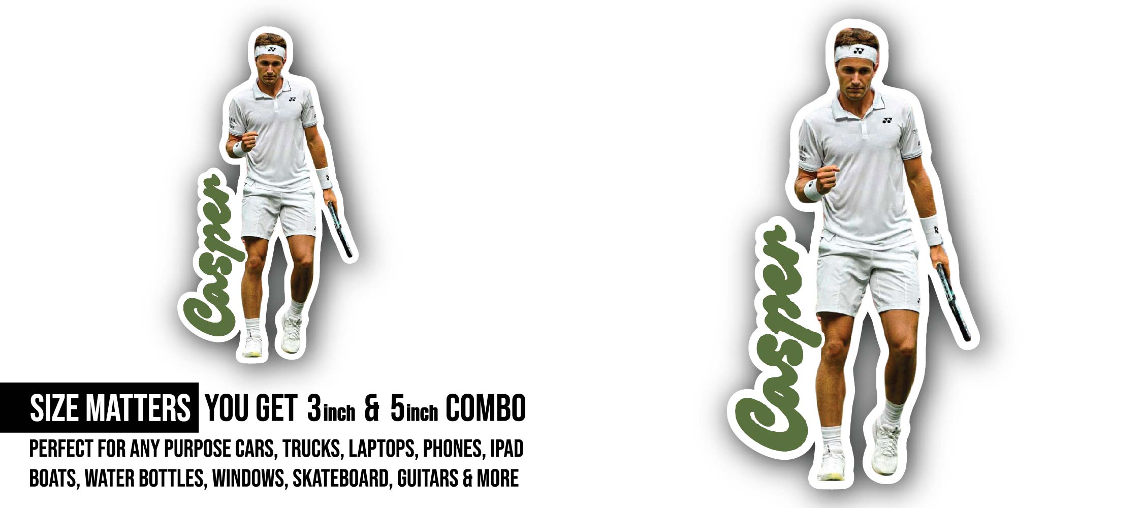 Casper Ruud Sticker, Waterproof Vinyl Decal Sticker Indoor Or Outdoor 2 (Pieces) 3" and 5"