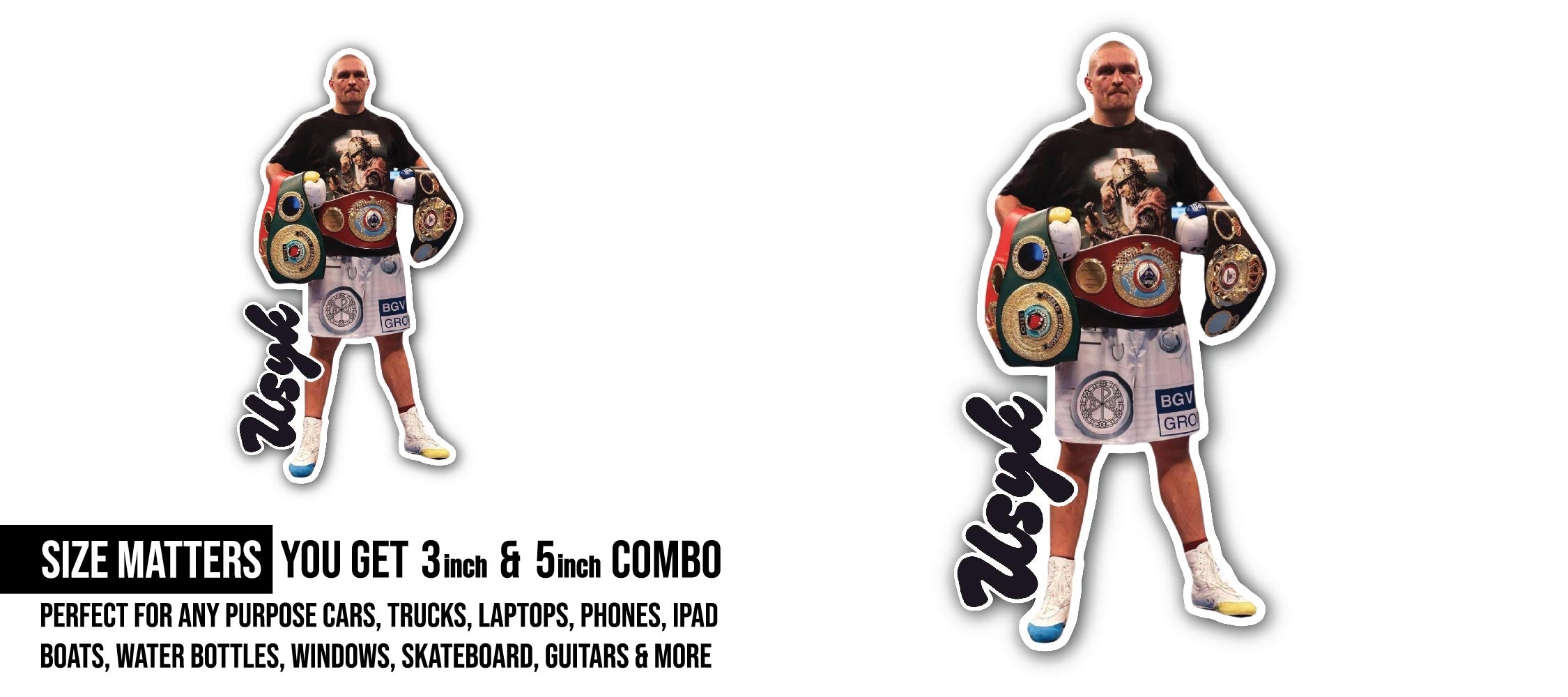 Oleksandr Usyk Sticker, Waterproof Vinyl Decal Sticker Indoor Or Outdoor 2 (Pieces) 3" and 5"