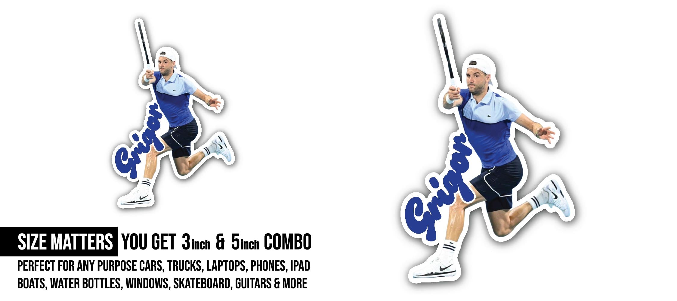 Grigor Dimitrov Sticker, Waterproof Vinyl Decal Sticker Indoor Or Outdoor 2 (Pieces) 3" and 5"