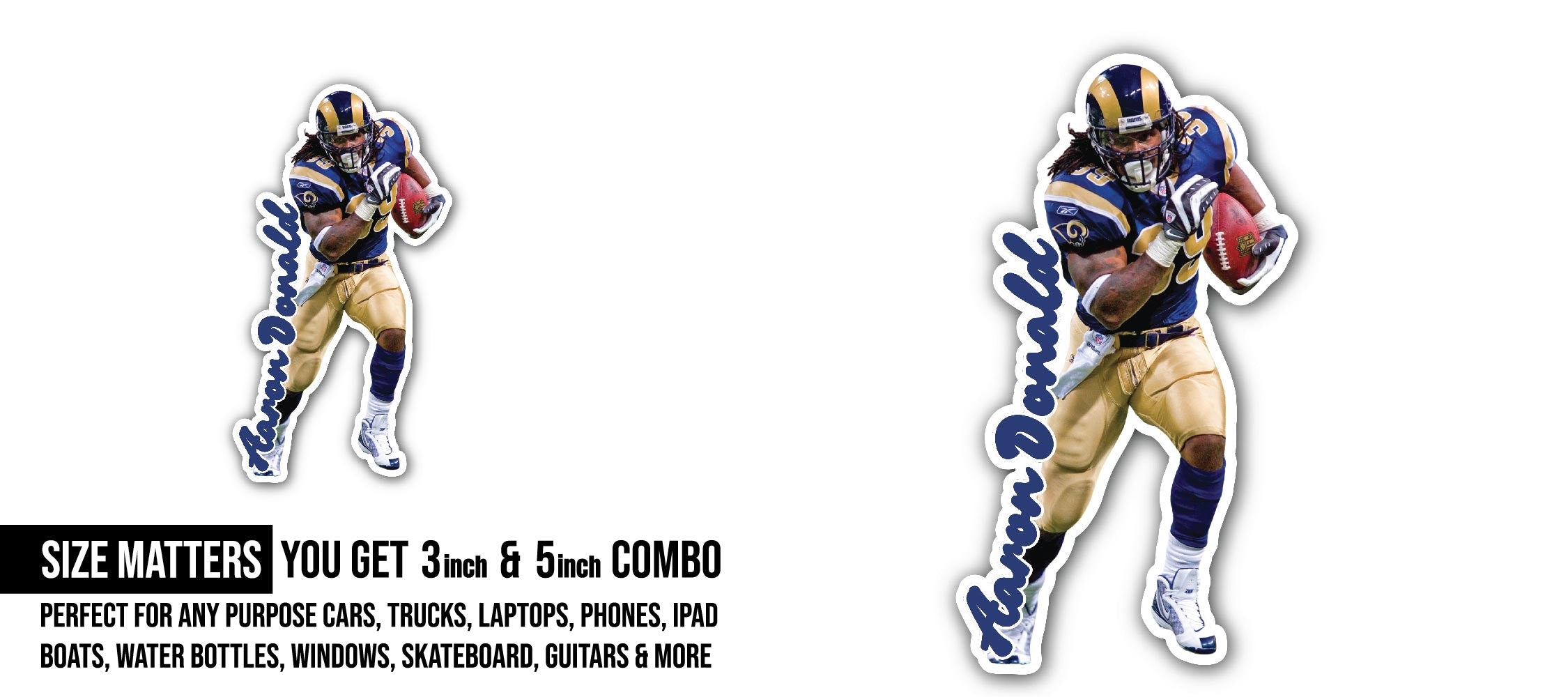 Aaron Donald Sticker, Waterproof Vinyl Decal Sticker Indoor Or Outdoor 2 (Pieces) 3" and 5"