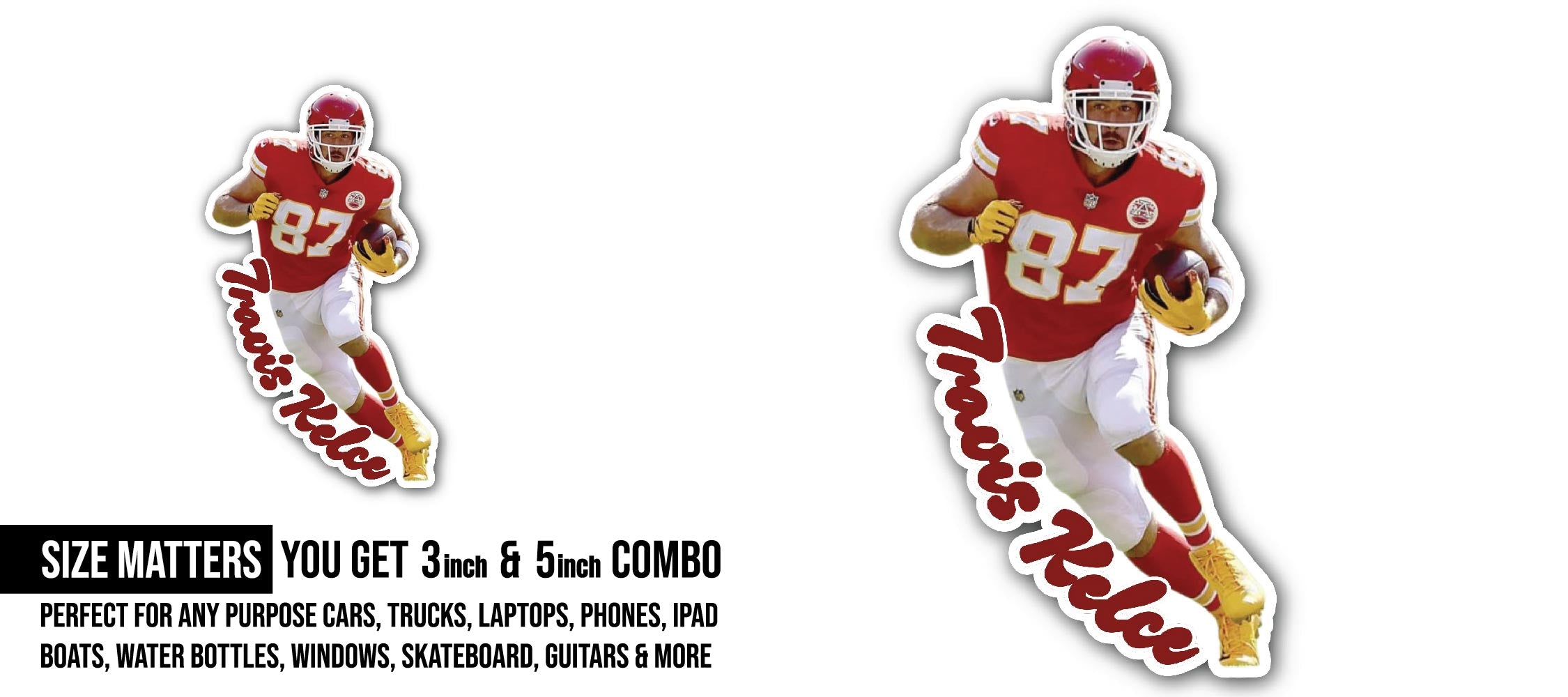 Travis Kelce Sticker, Waterproof Vinyl Decal Sticker Indoor Or Outdoor 2 (Pieces) 3" and 5"