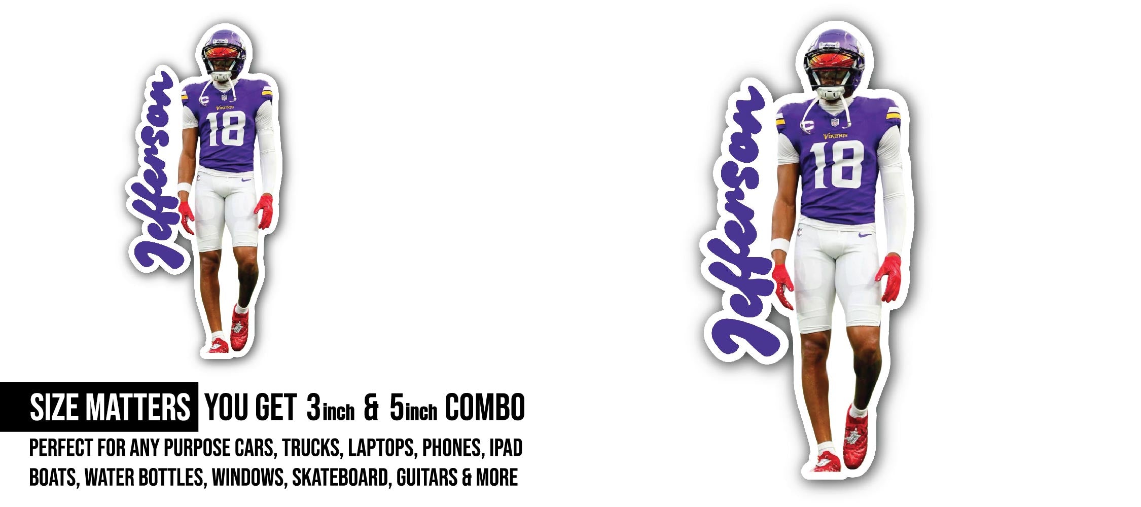 Justin Jefferson Sticker, Waterproof Vinyl Decal Sticker Indoor Or Outdoor 2 (Pieces) 3" and 5"