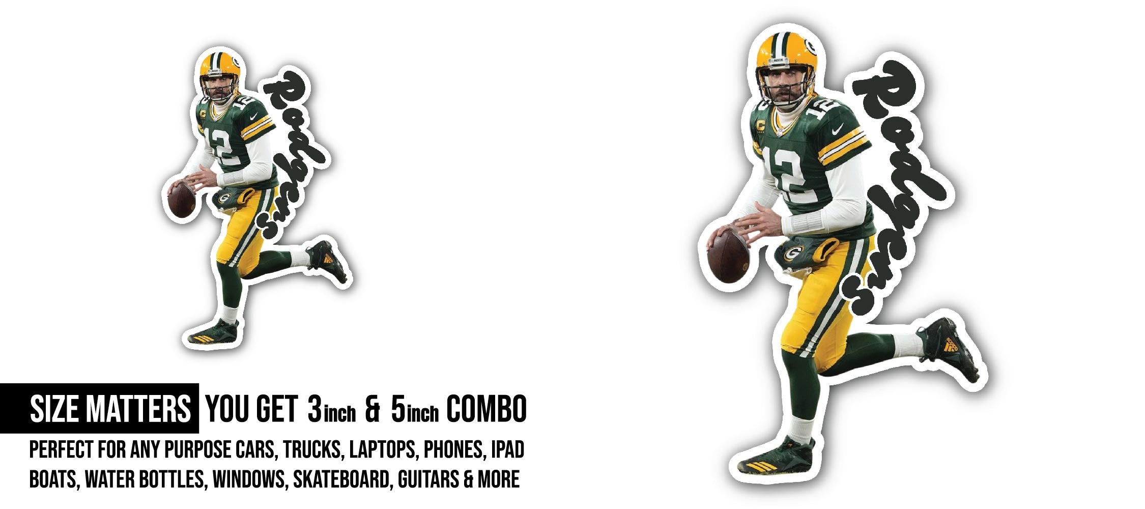 Aaron Rodgers Sticker, Waterproof Vinyl Decal Sticker Indoor Or Outdoor 2 (Pieces) 3" and 5"