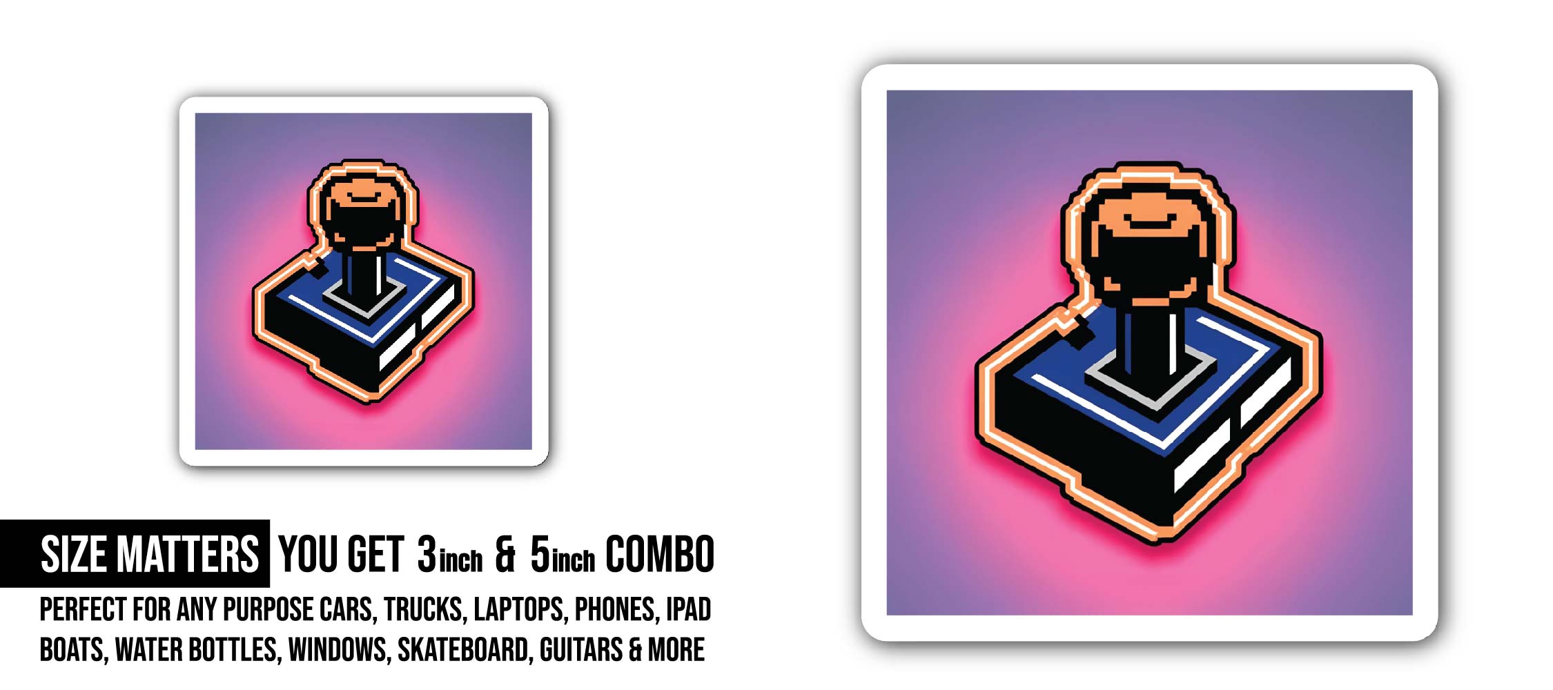 Video Game Joystick Sticker, Waterproof Vinyl Decal Sticker Indoor Or Outdoor 2 (Pieces) 3" and 5"