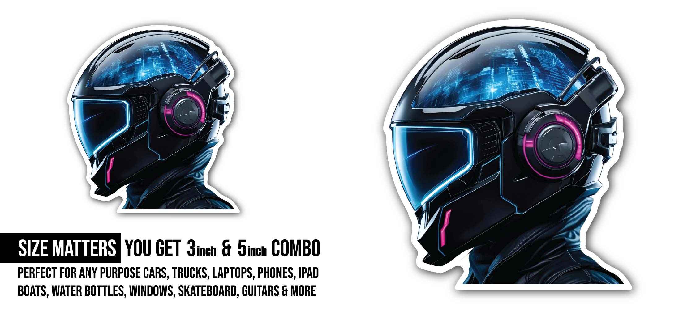 Cyberpunk Helmet Sticker, Waterproof Vinyl Decal Sticker Indoor Or Outdoor 2 (Pieces) 3" and 5"