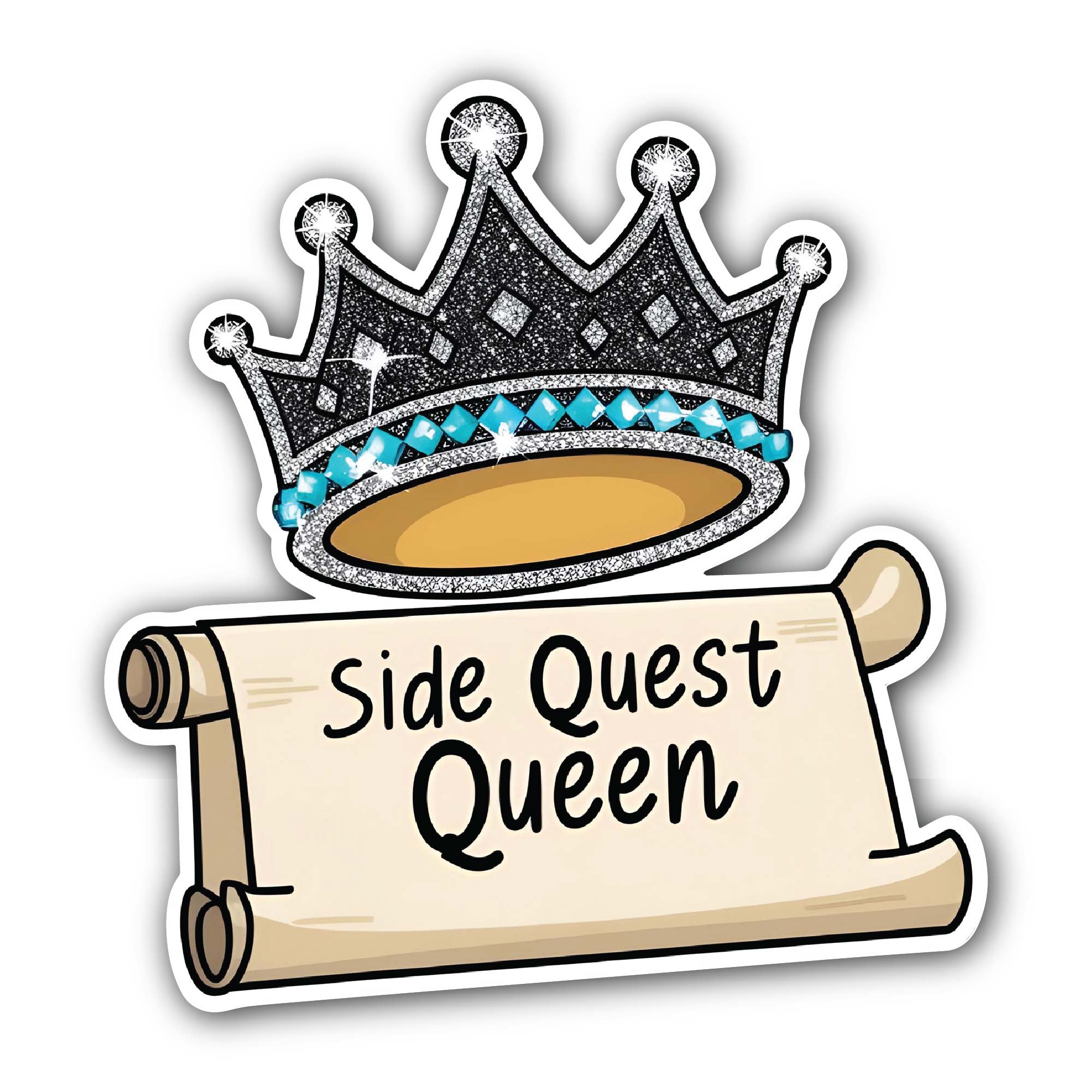 Side Quest Queen Sticker, Waterproof Vinyl Decal Sticker Indoor Or Outdoor 2 (Pieces) 3" and 5"