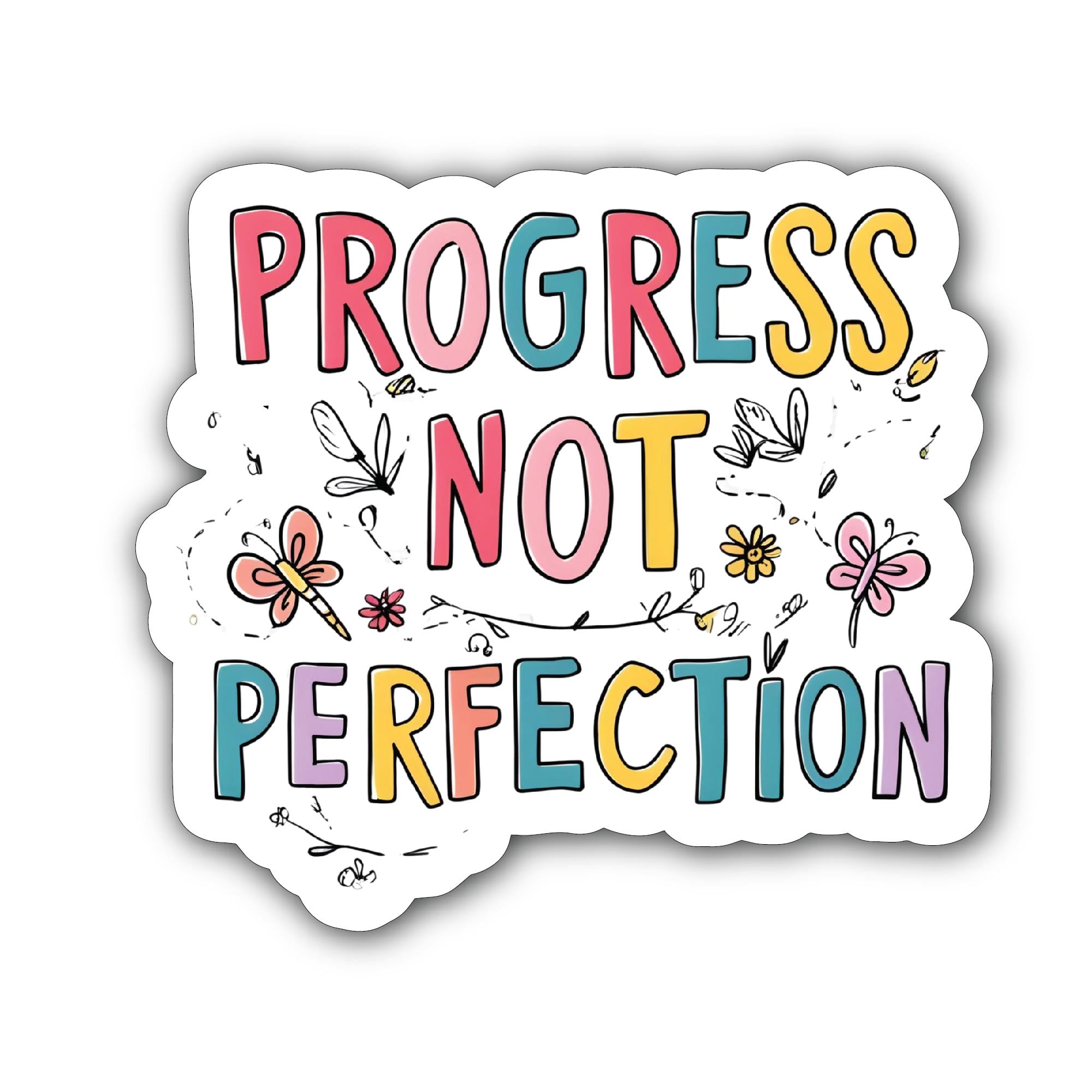 Progress Not Perfection Sticker, Waterproof Vinyl Decal Sticker Indoor Or Outdoor 2 (Pieces) 3" and 5"