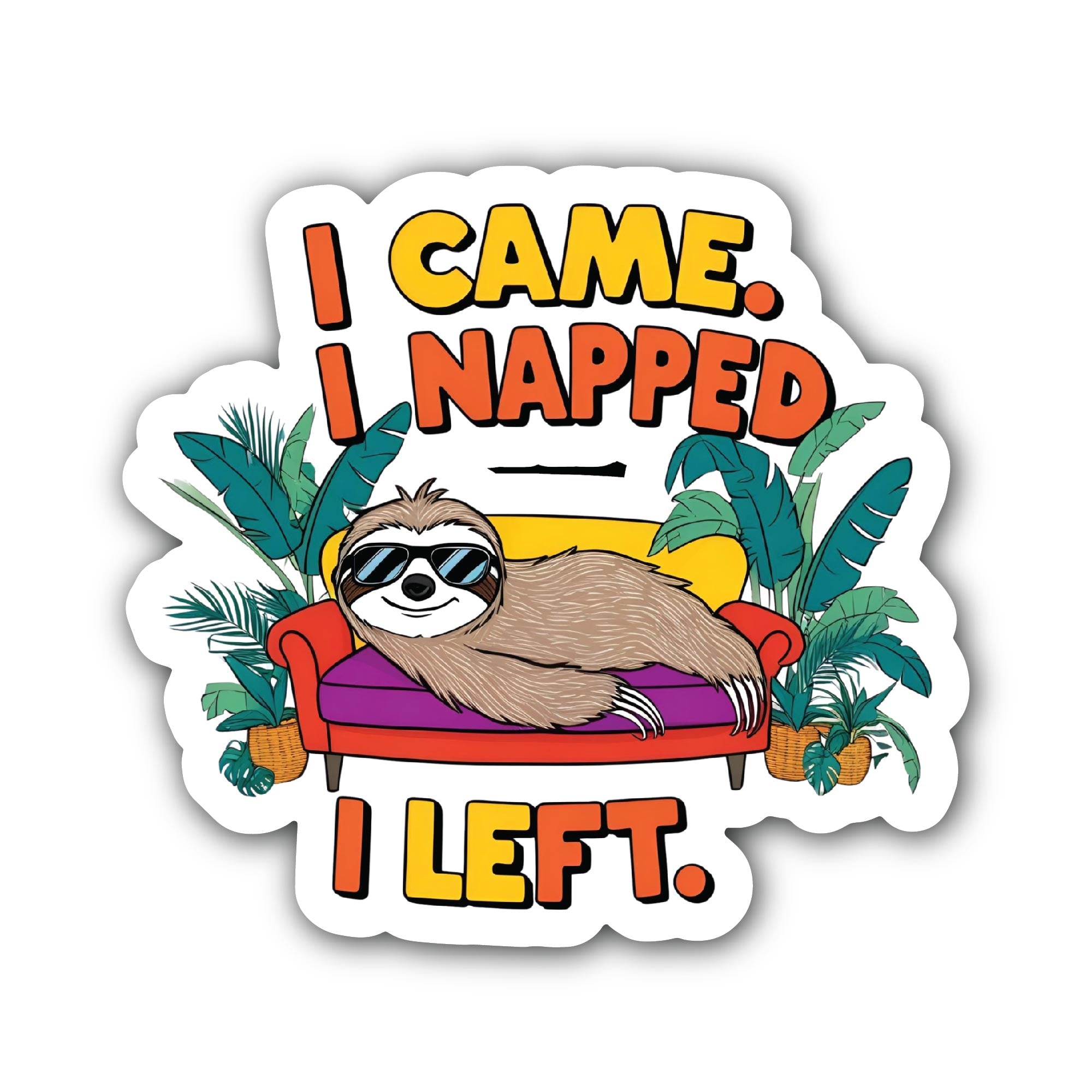 Napping Sloth Sticker, Waterproof Vinyl Decal Sticker Indoor Or Outdoor 2 (Pieces) 3" and 5"