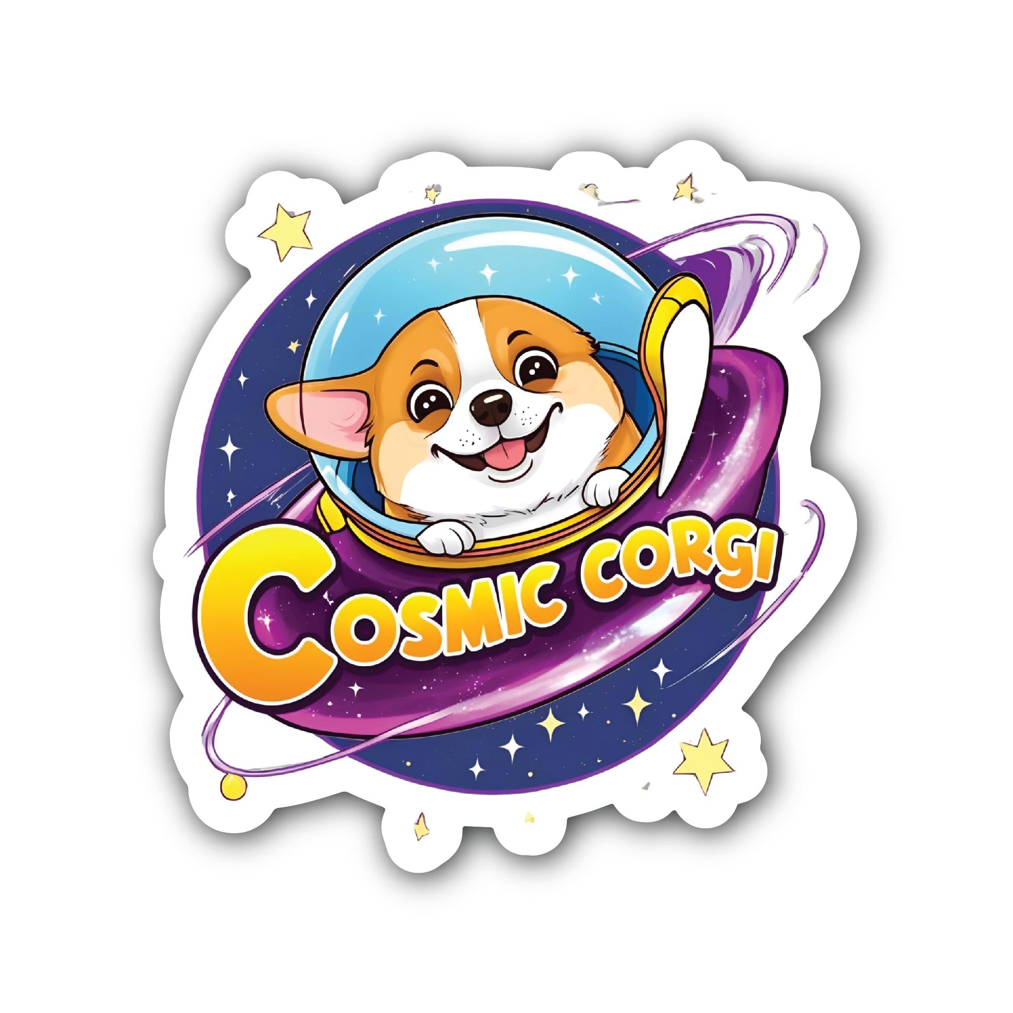 Cosmic Corgi Sticker, Waterproof Vinyl Decal Sticker Indoor Or Outdoor 2 (Pieces) 3" and 5"