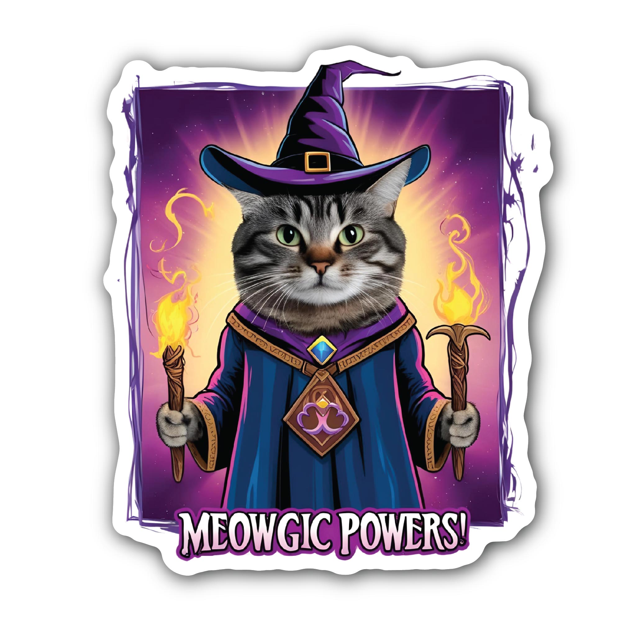 Meowgic Powers Sticker, Waterproof Vinyl Decal Sticker Indoor Or Outdoor 2 (Pieces) 3" and 5"