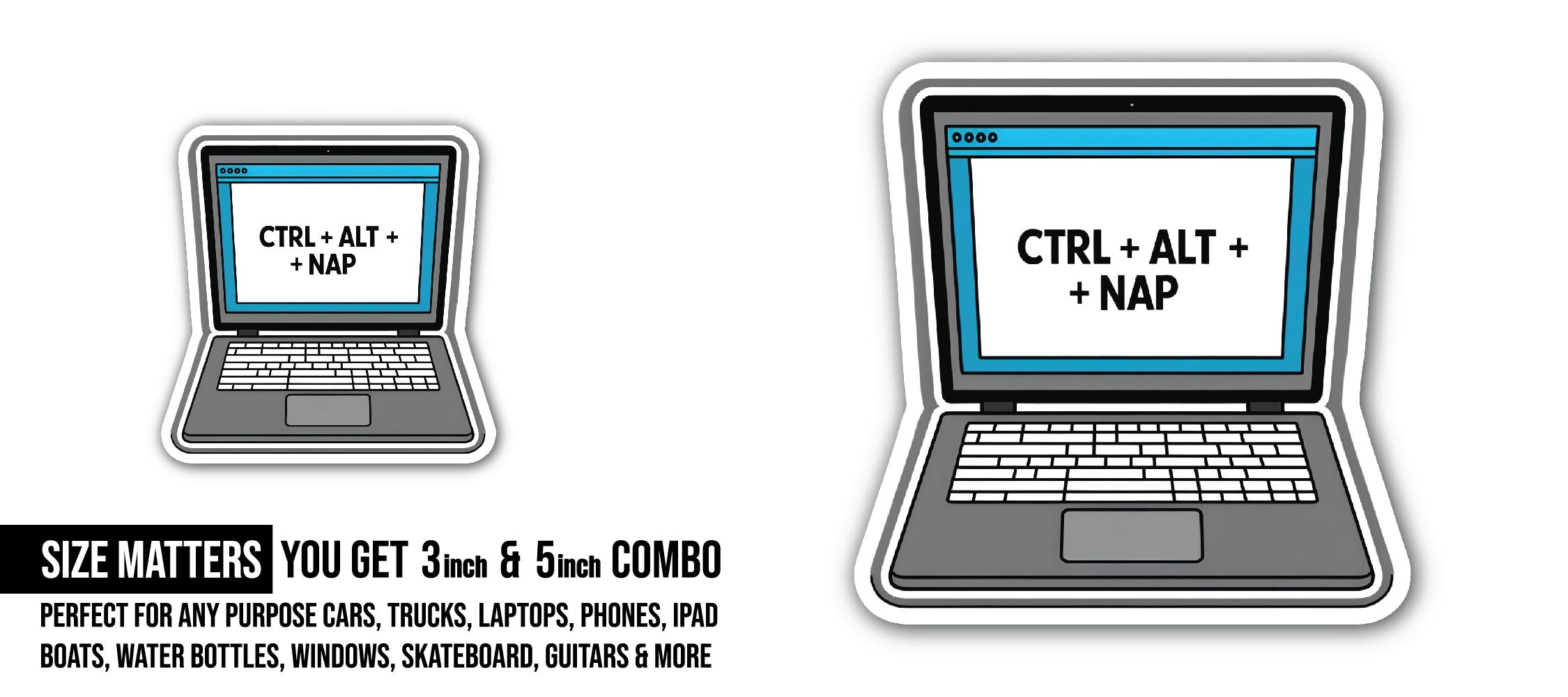 Cartoon Laptop Computer Sticker, Waterproof Vinyl Decal Sticker Indoor Or Outdoor 2 (Pieces) 3" and 5"