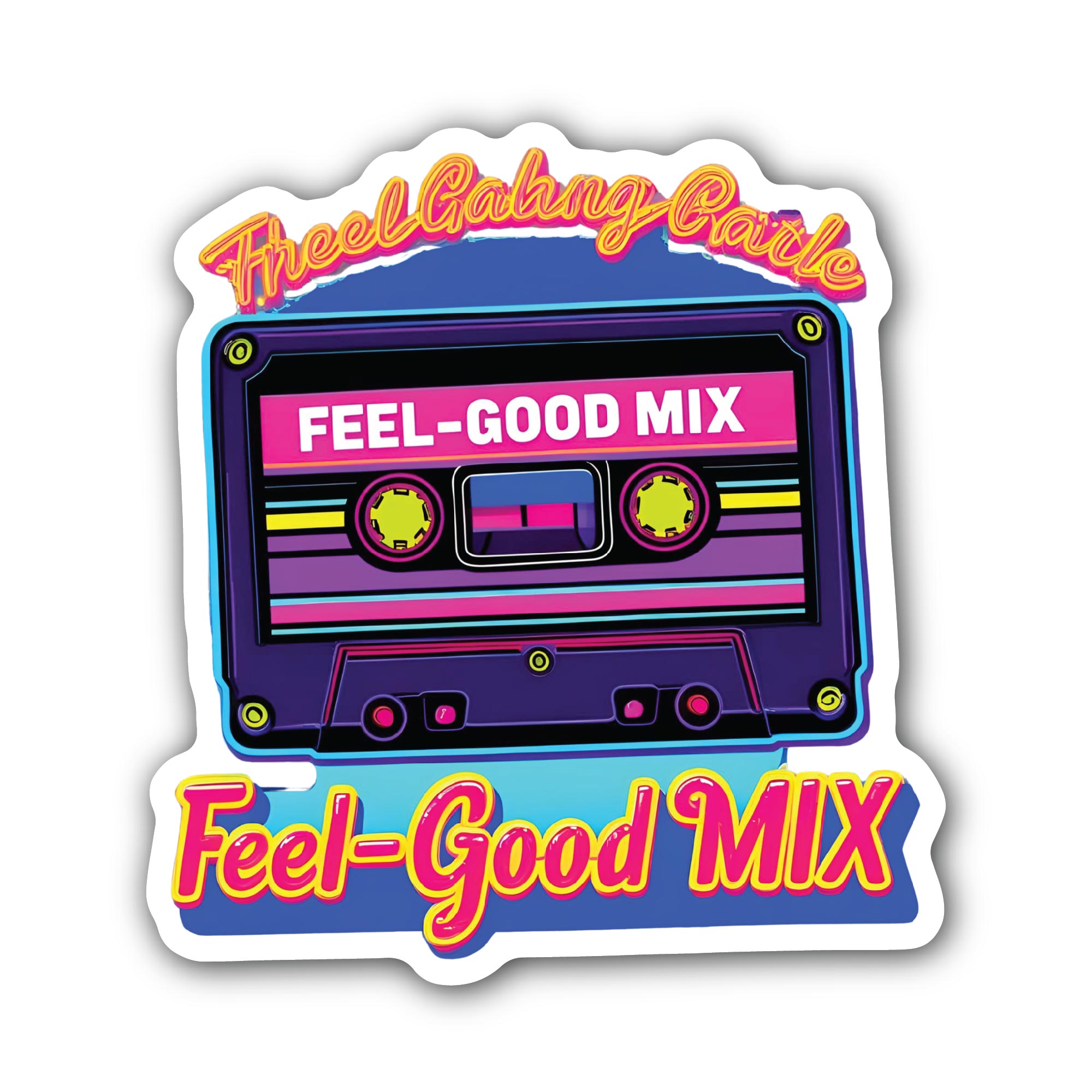 Feel-Good Mix Cassette Sticker, Waterproof Vinyl Decal Sticker Indoor Or Outdoor 2 (Pieces) 3" and 5"