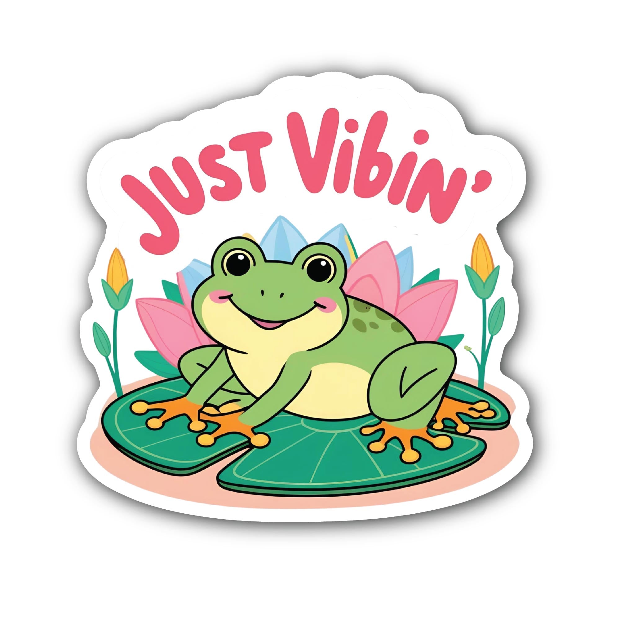 Just Vibin' Summer Frog Sticker, Waterproof Vinyl Decal Sticker Indoor Or Outdoor 2 (Pieces) 3" and 5"