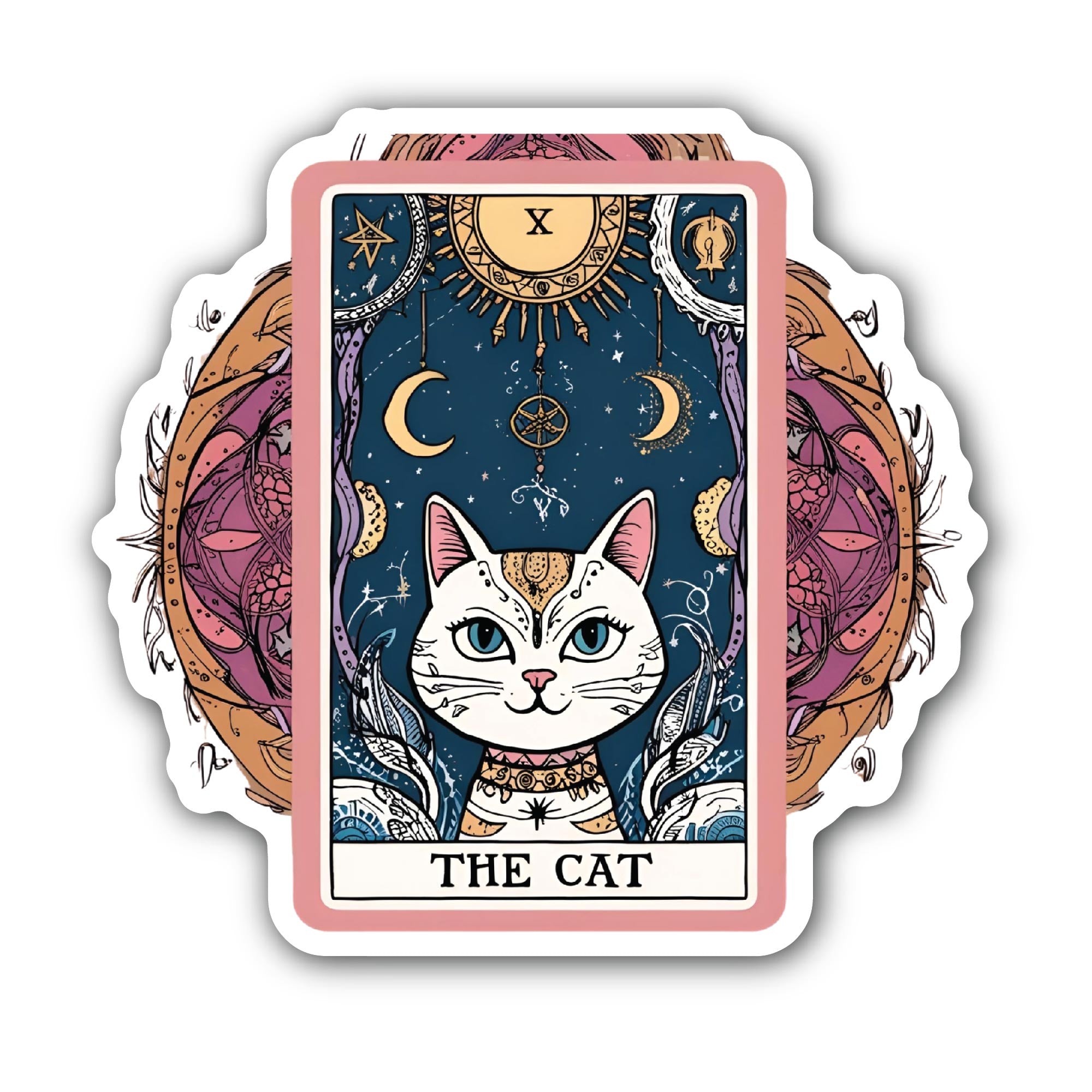 The Cat Tarot Sticker, Waterproof Vinyl Decal Sticker Indoor Or Outdoor 2 (Pieces) 3" and 5"