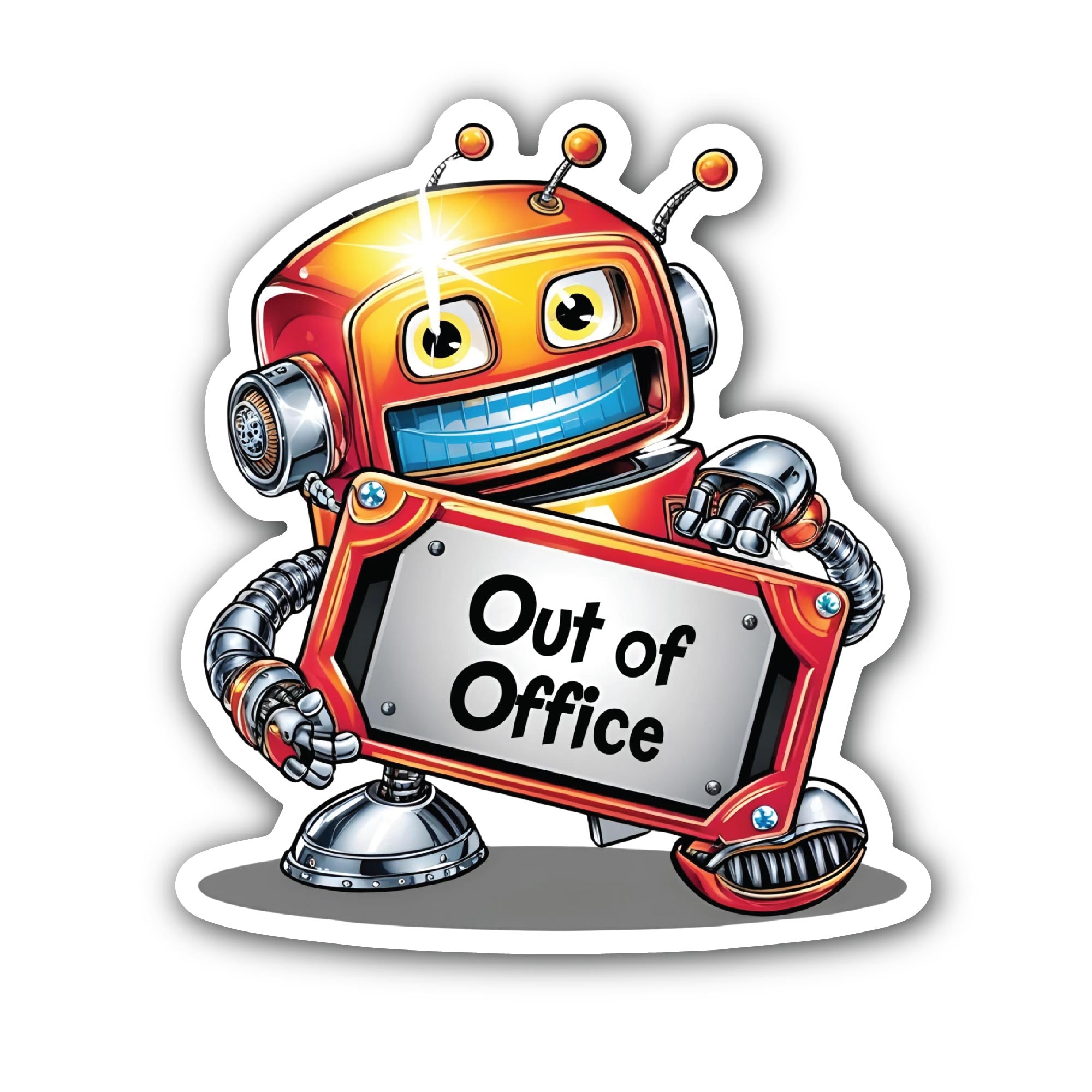 Out of Office Message Robot Sticker, Waterproof Vinyl Decal Sticker Indoor Or Outdoor 2 (Pieces) 3" and 5"