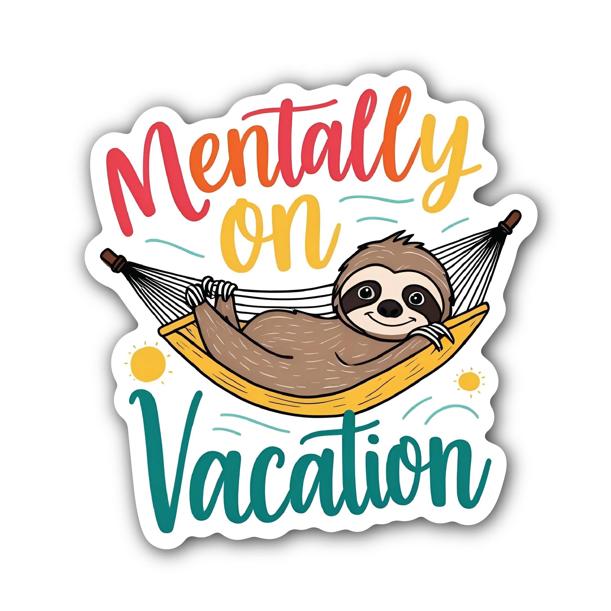 Mentally on Vacation Sloth Sticker, Waterproof Vinyl Decal Sticker Indoor Or Outdoor 2 (Pieces) 3" and 5"