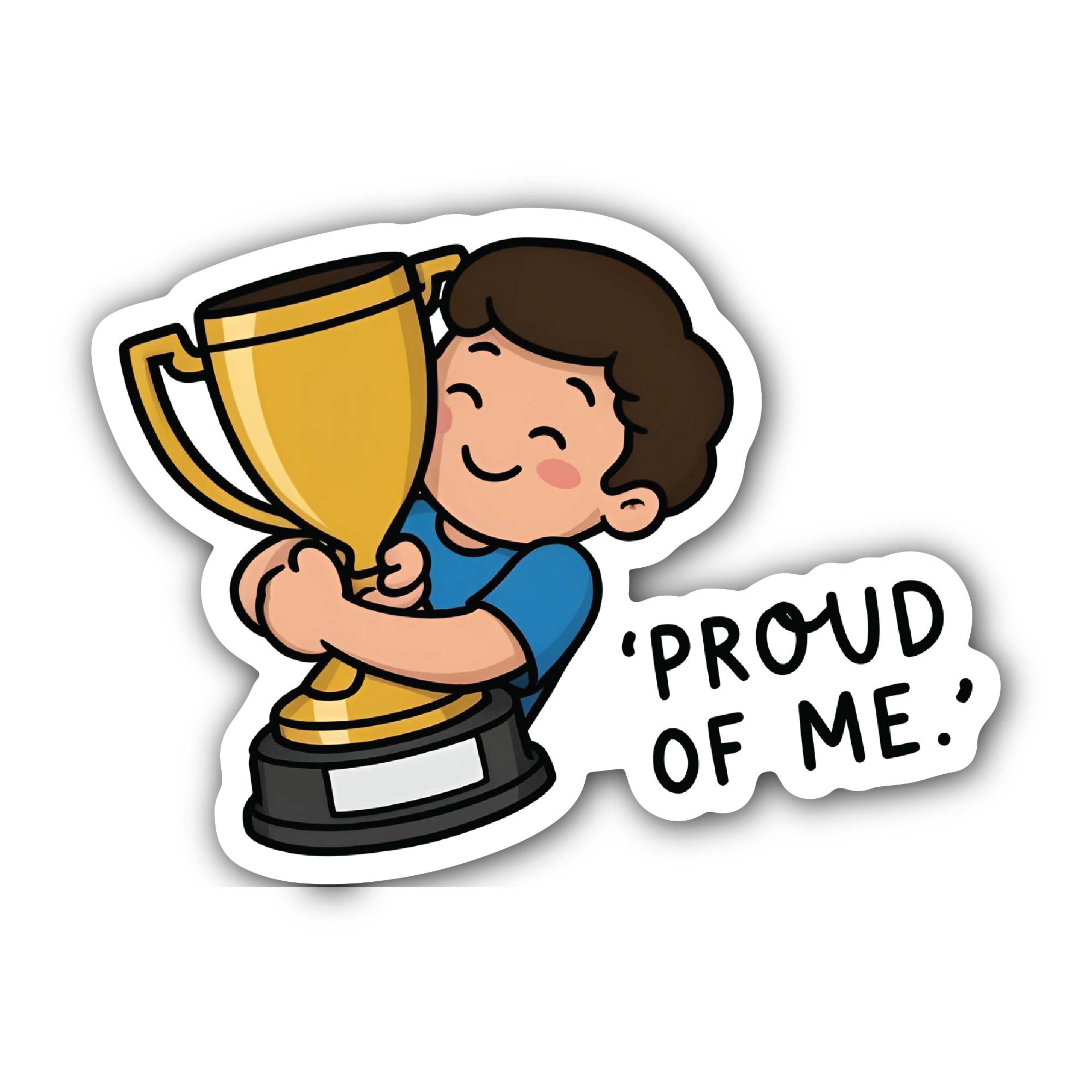 Cute Boy Holding Gold Trophy Cartoon Sticker, Waterproof Vinyl Decal Sticker Indoor Or Outdoor 2 (Pieces) 3" and 5"