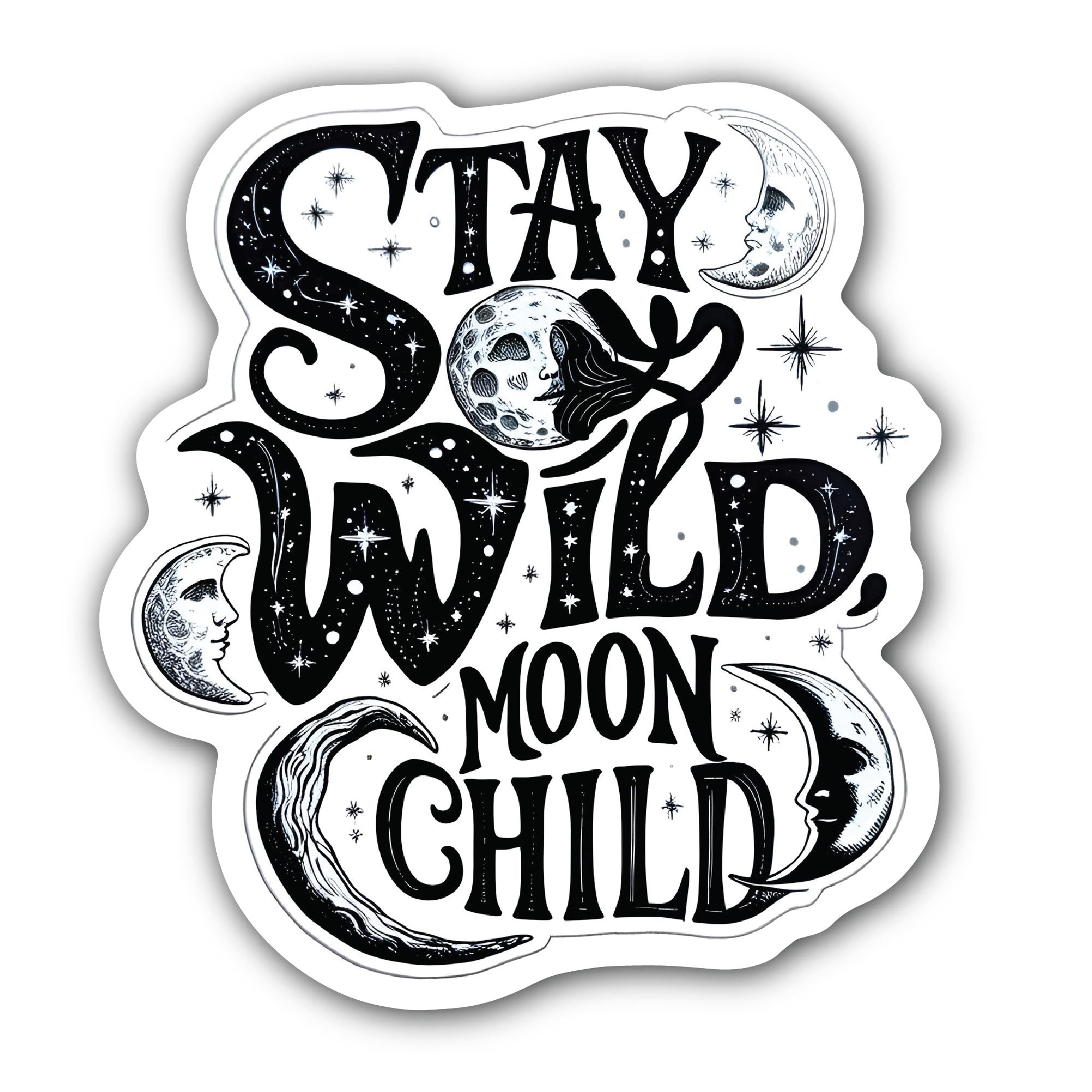 Stay Wild Moon Child Sticker, Waterproof Vinyl Decal Sticker Indoor Or Outdoor 2 (Pieces) 3" and 5"