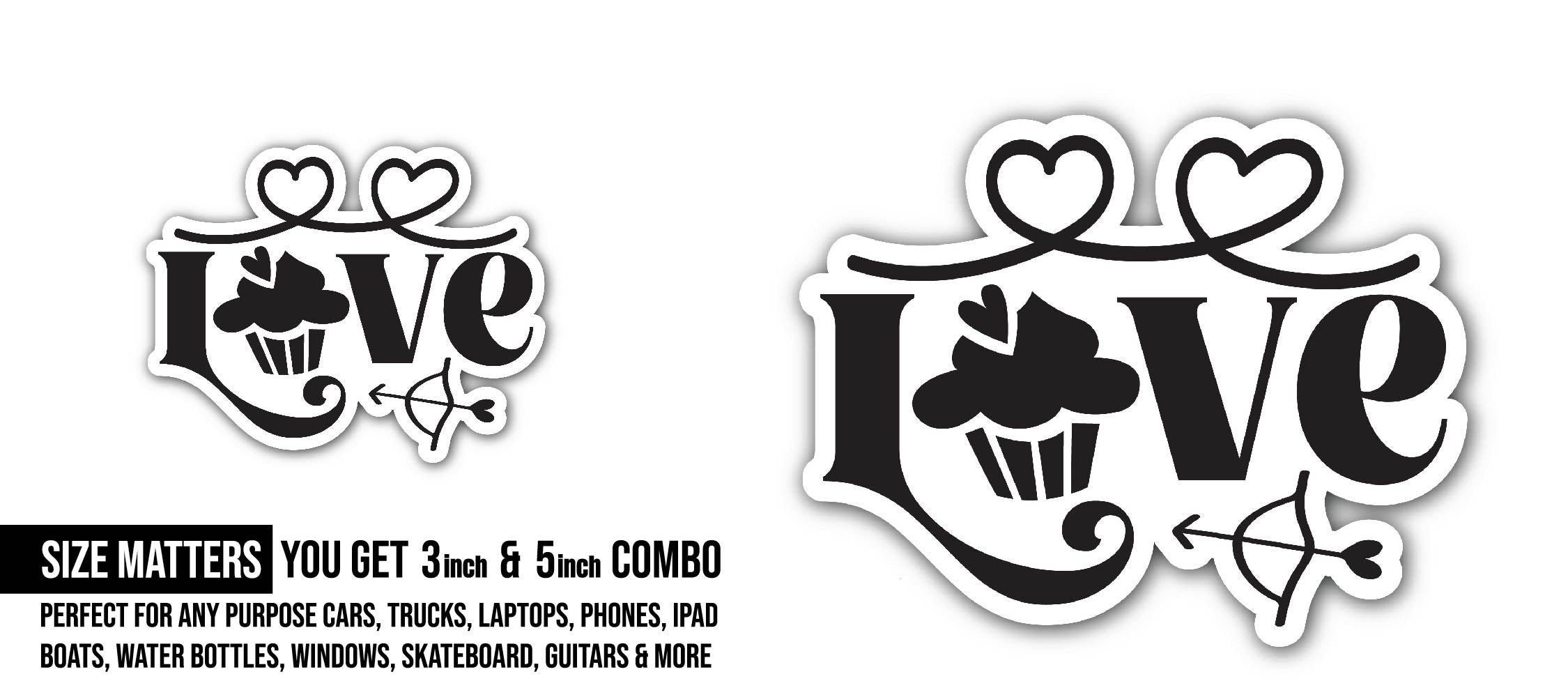 Love Sticker, Waterproof Vinyl Decal Sticker Indoor Or Outdoor 2 (Pieces) 3" and 5"