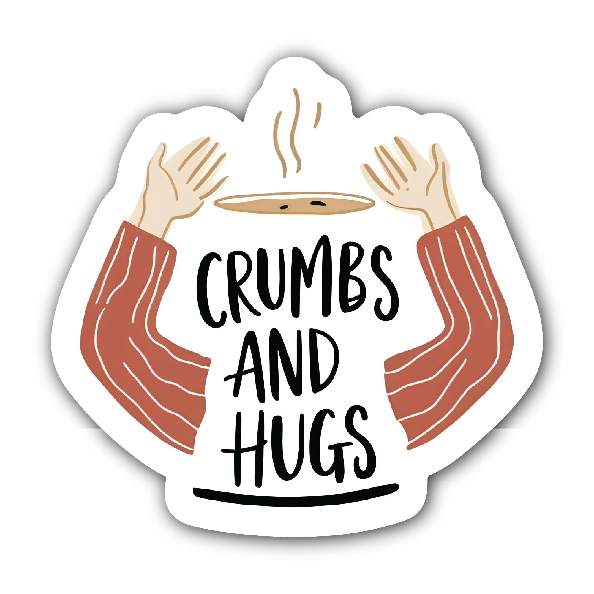 Crumbs and Hugs Sticker, Waterproof Vinyl Decal Sticker Indoor Or Outdoor 2 (Pieces) 3" and 5"