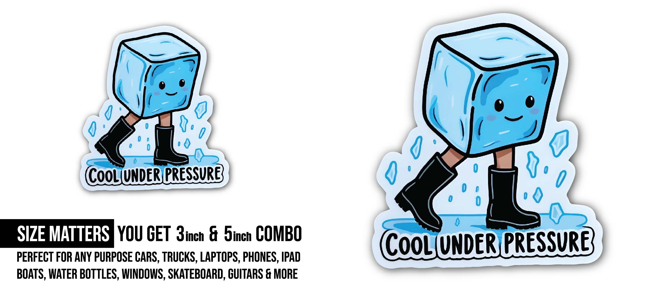Cool Under Pressure Sticker, Waterproof Vinyl Decal Sticker Indoor Or Outdoor 2 (Pieces) 3" and 5"