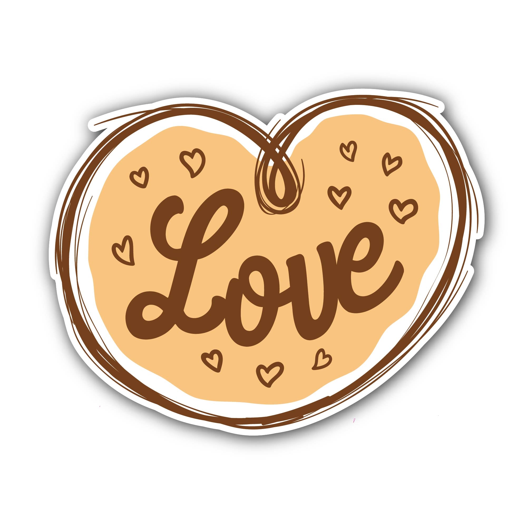 Brown Hart and Love Text  Sticker, Waterproof Vinyl Decal Sticker Indoor Or Outdoor 2 (Pieces) 3" and 5"