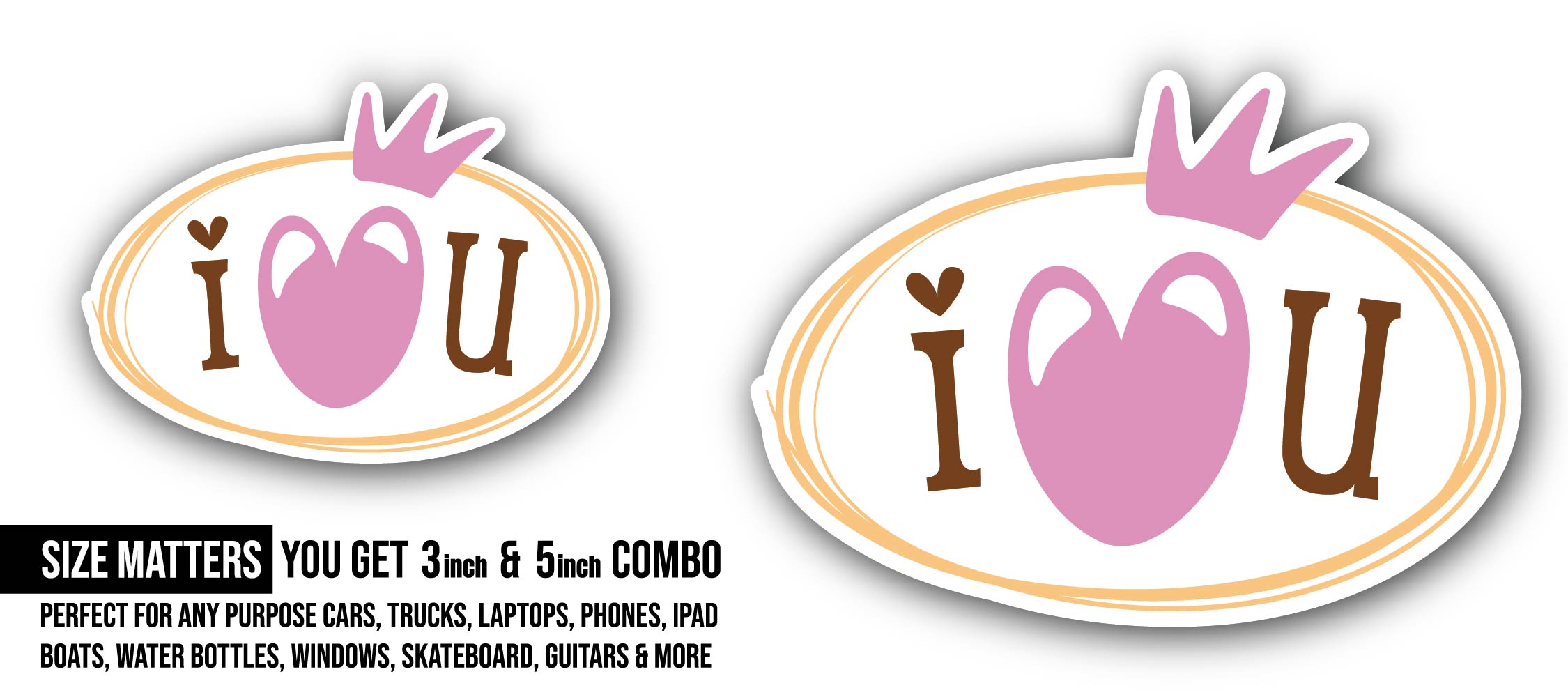 I Love You Message Sticker, Waterproof Vinyl Decal Sticker Indoor Or Outdoor 2 (Pieces) 3" and 5"