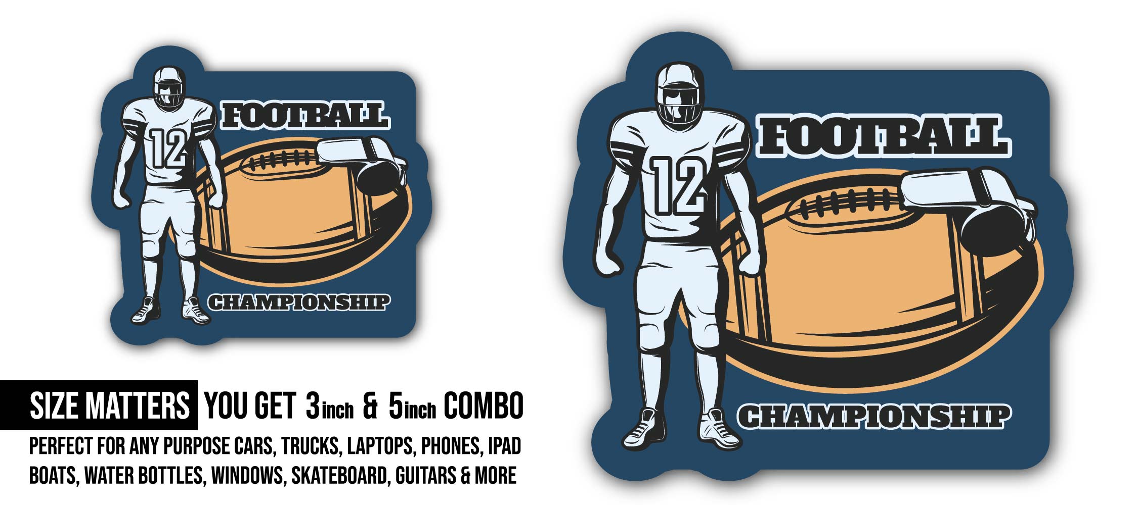 Football Championship Sticker, Waterproof Vinyl Decal Sticker Indoor Or Outdoor 2 (Pieces) 3" and 5"