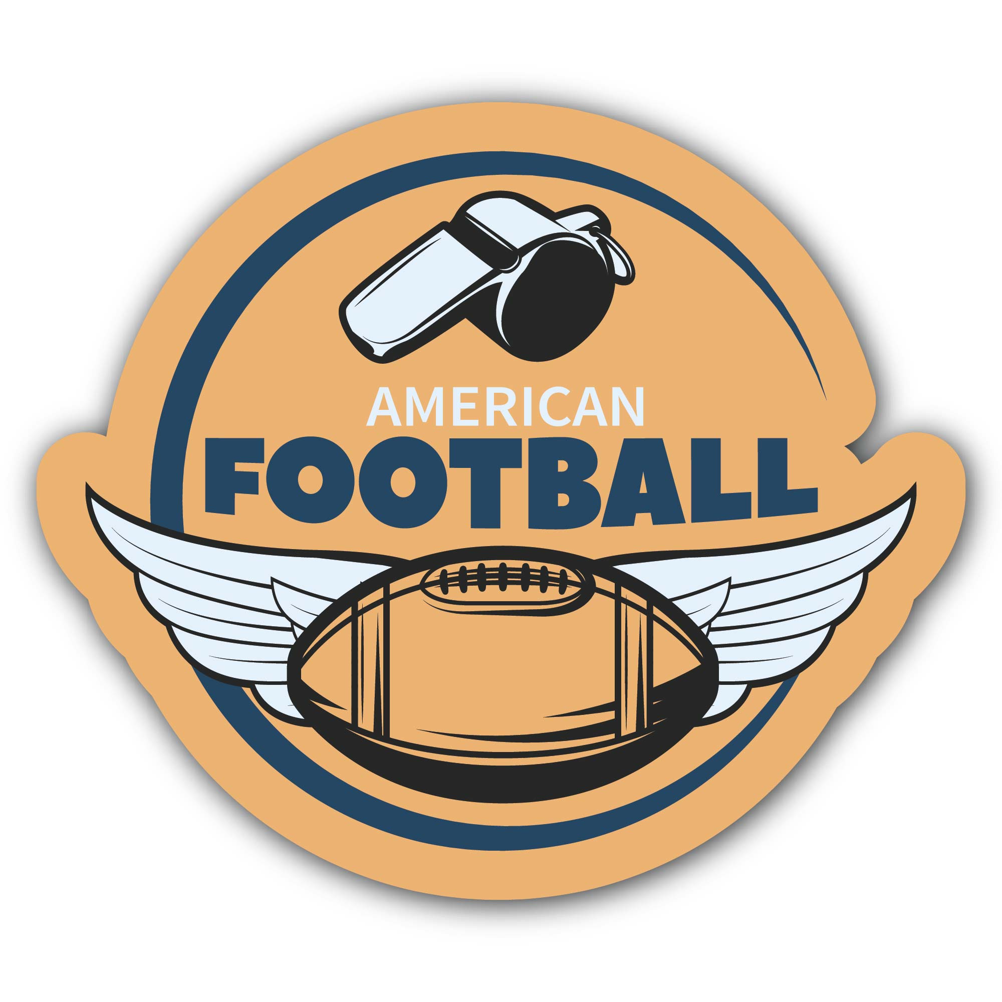 Whistle and Wings Football Sticker, Waterproof Vinyl Decal Sticker Indoor Or Outdoor 2 (Pieces) 3" and 5"