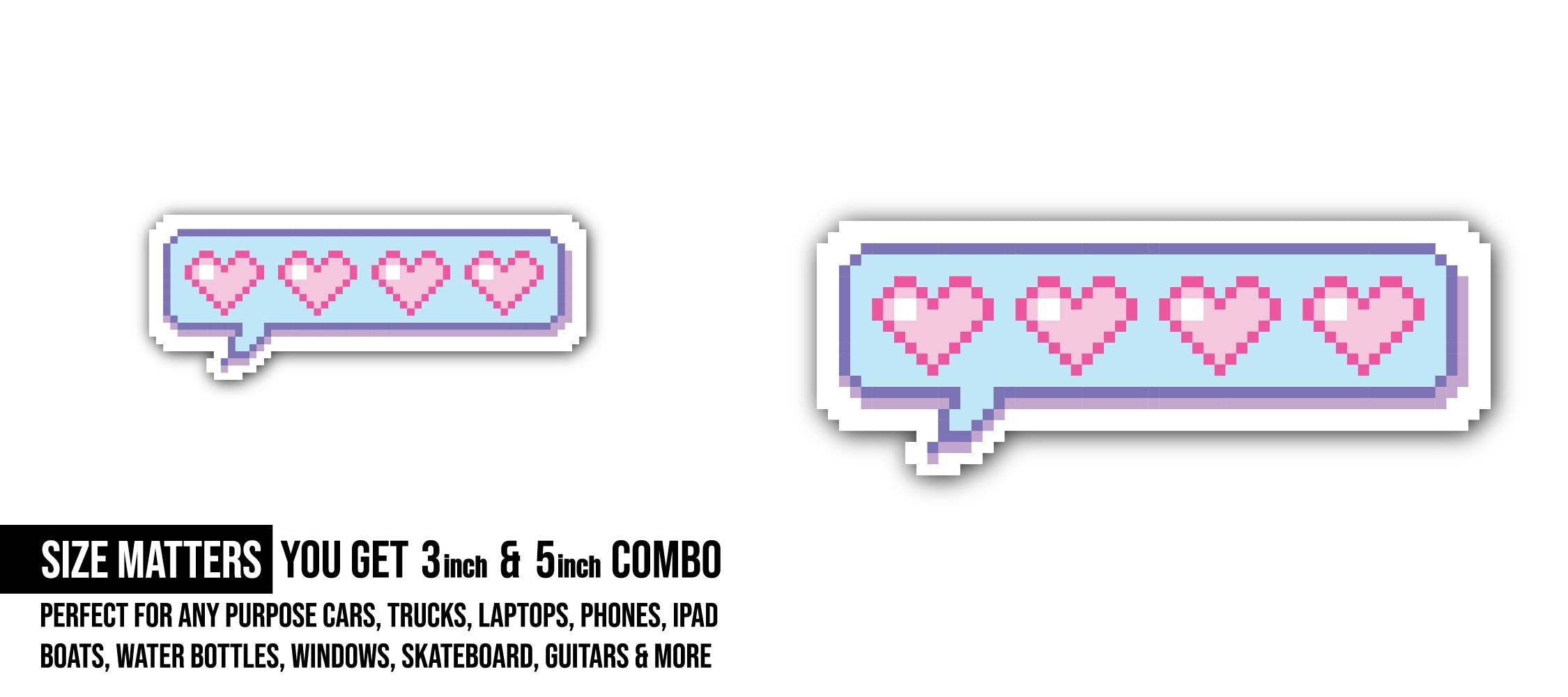 Pixel Hearts Chat Sticker, Waterproof Vinyl Decal Sticker Indoor Or Outdoor 2 (Pieces) 3" and 5"