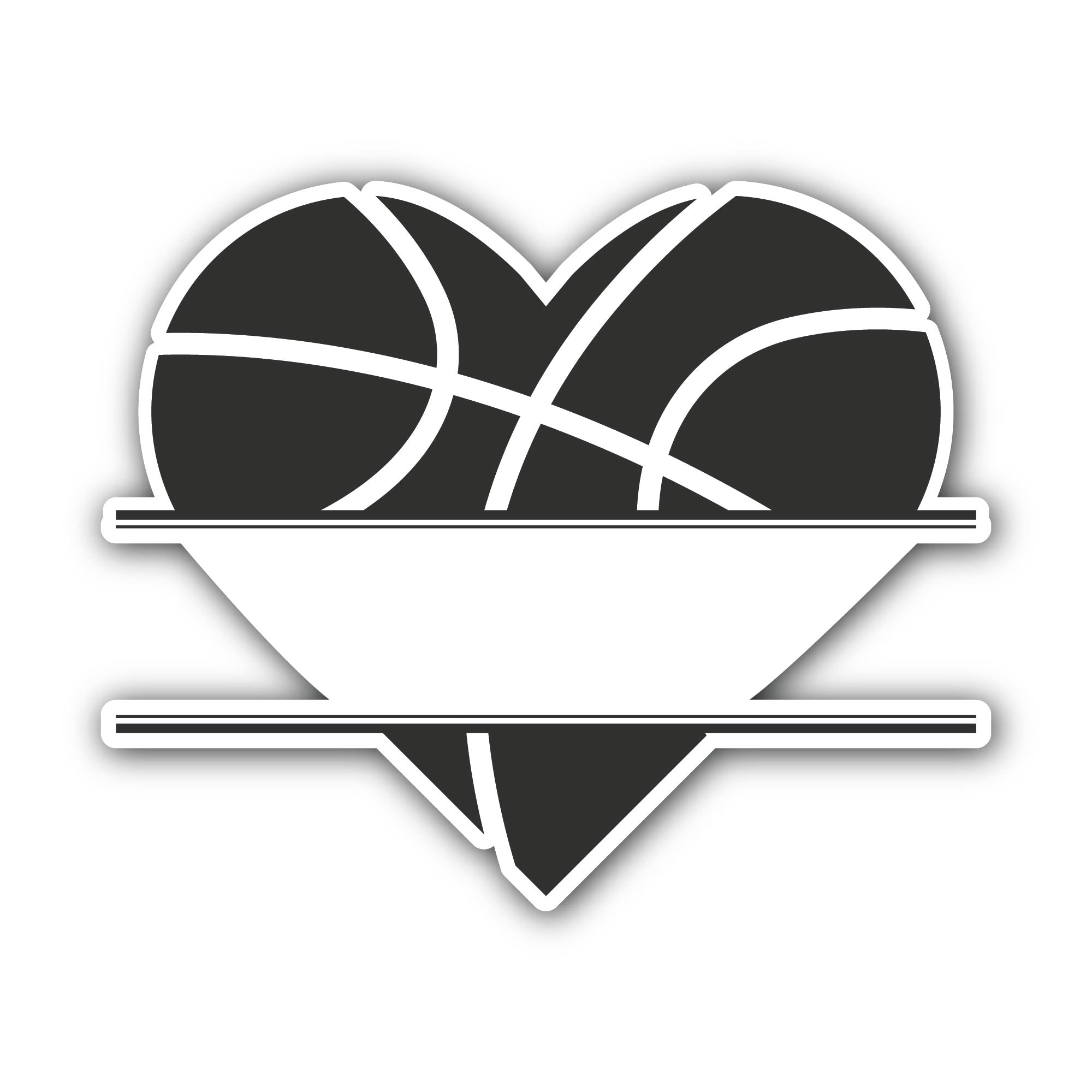 Basketball Heart Sticker, Waterproof Vinyl Decal Sticker Indoor Or Outdoor 2 (Pieces) 3" and 5"