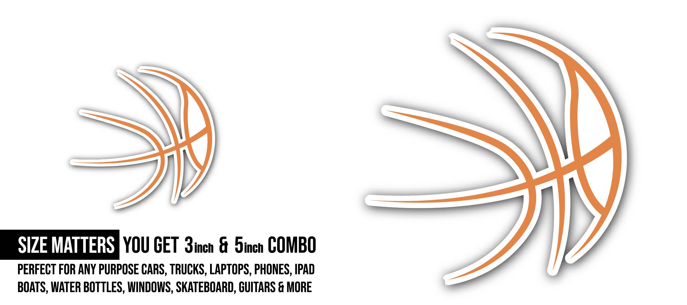 Basketball Embroidery Design Sticker, Waterproof Vinyl Decal Sticker Indoor Or Outdoor 2 (Pieces) 3" and 5"