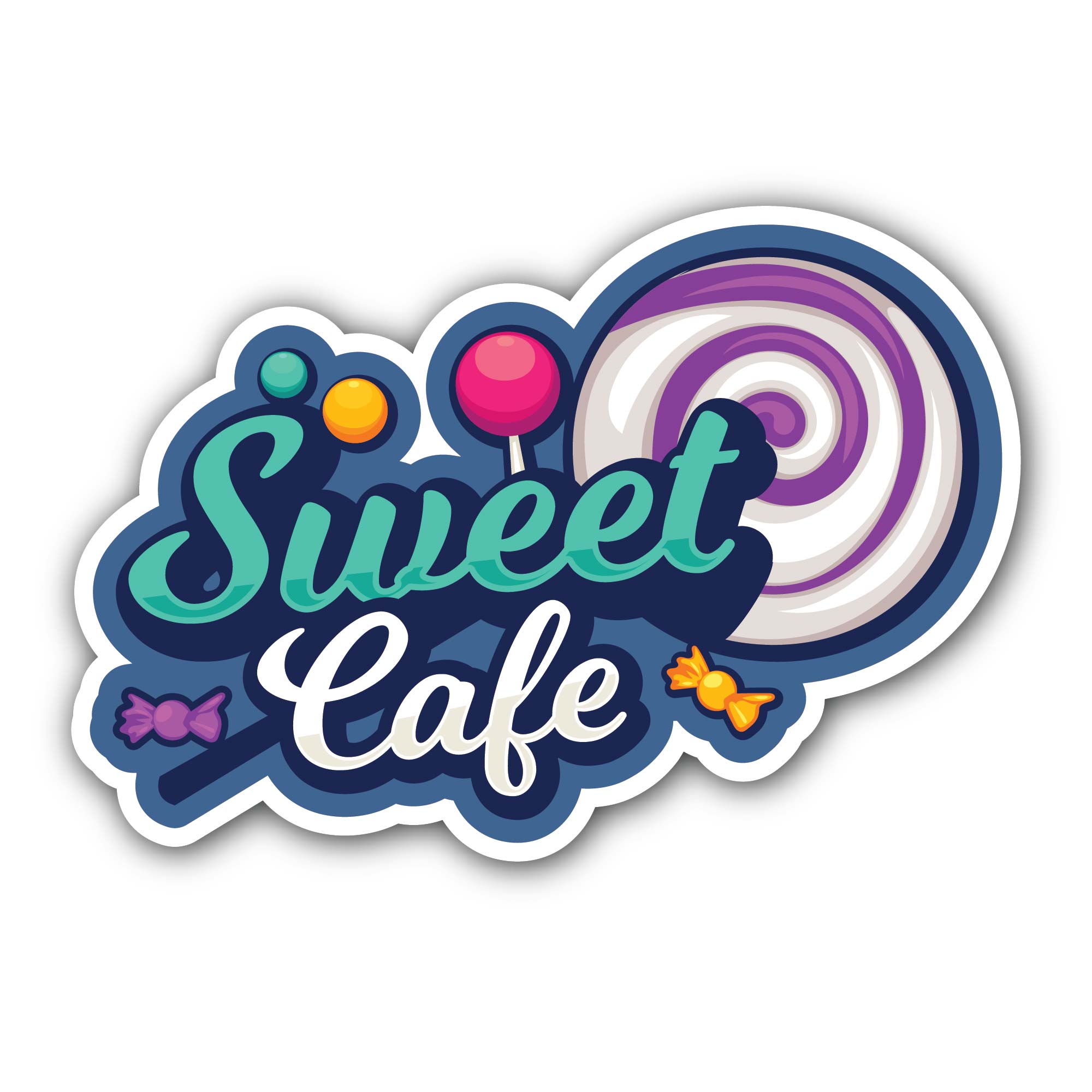 Sweet Cafe Sticker, Waterproof Vinyl Decal Sticker Indoor Or Outdoor 2 (Pieces) 3" and 5"