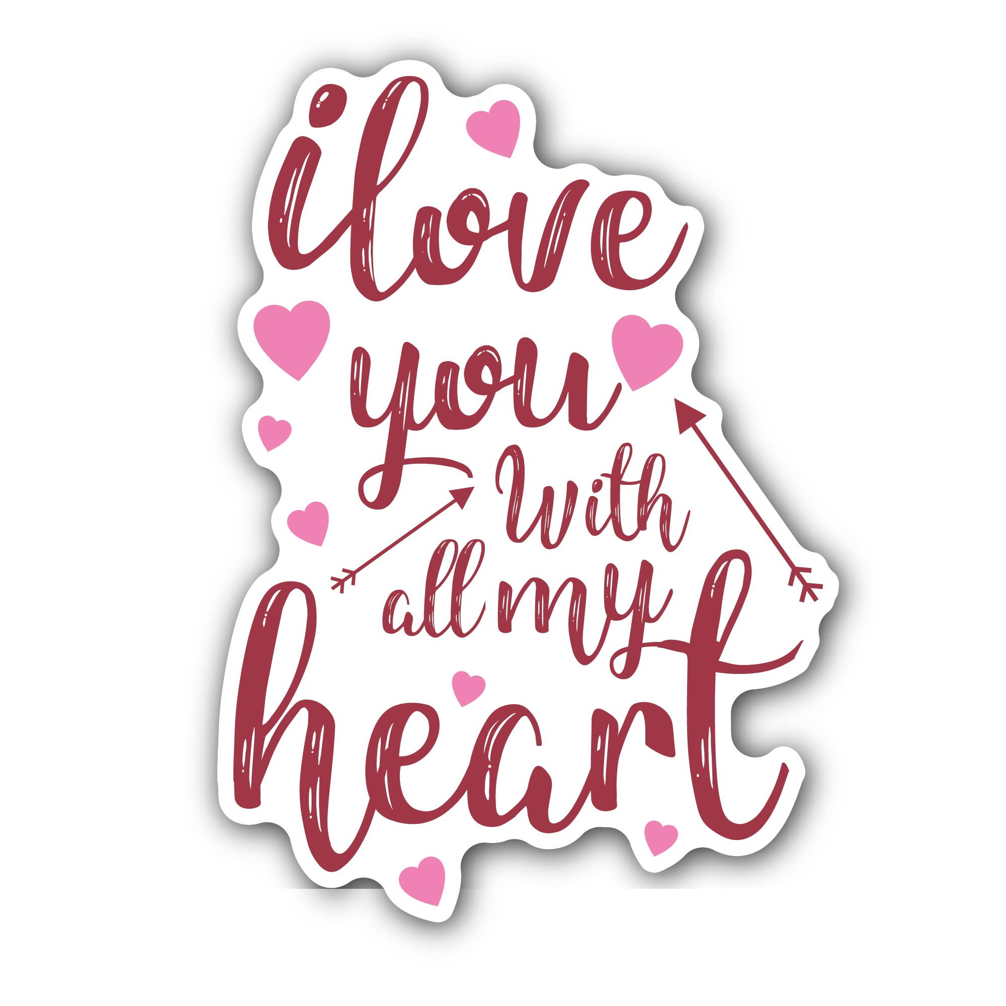 I Love You with All My Hart Sticker, Waterproof Vinyl Decal Sticker Indoor Or Outdoor 2 (Pieces) 3" and 5"