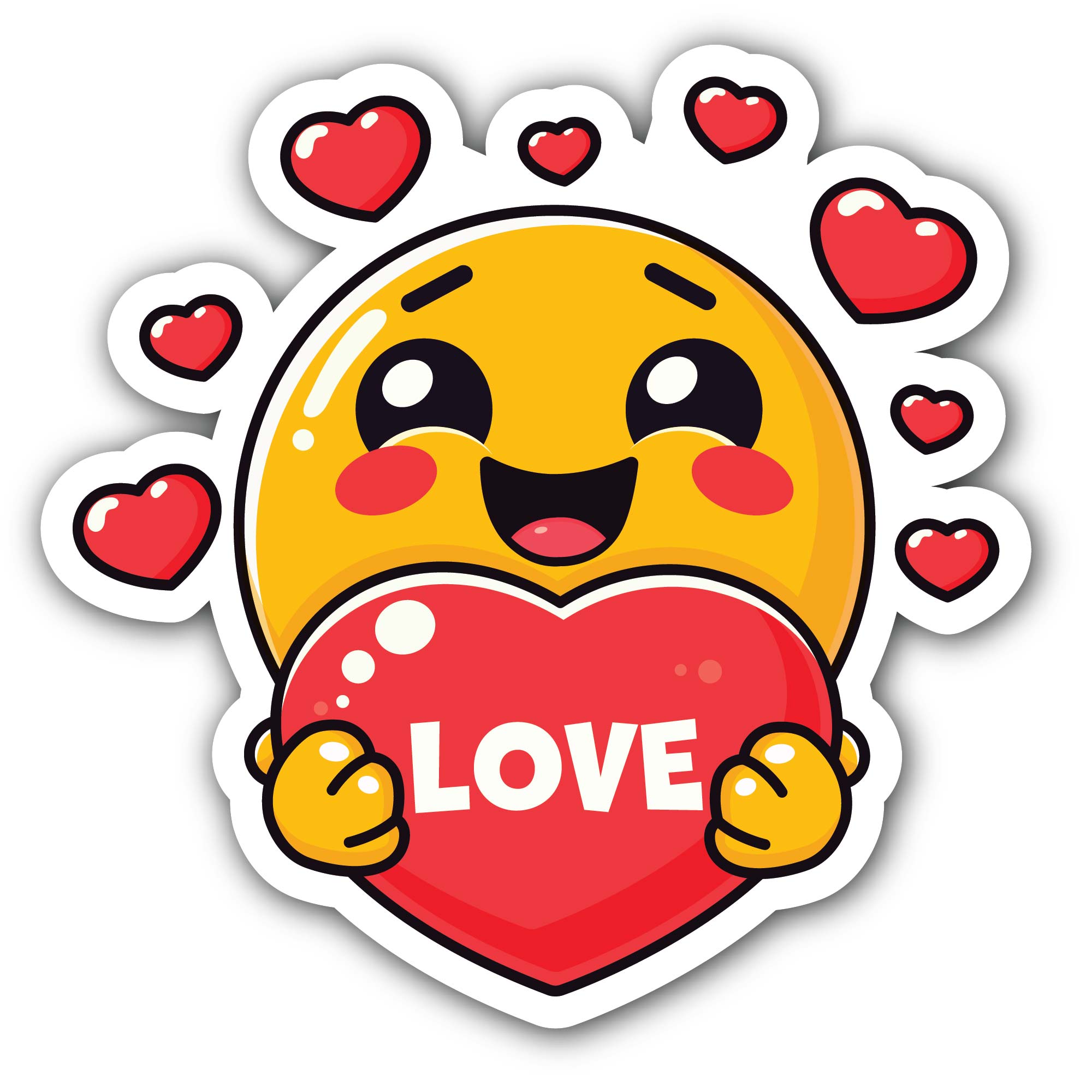 Smiling emoji holding heart Sticker, Waterproof Vinyl Decal Sticker Indoor Or Outdoor 2 (Pieces) 3" and 5"