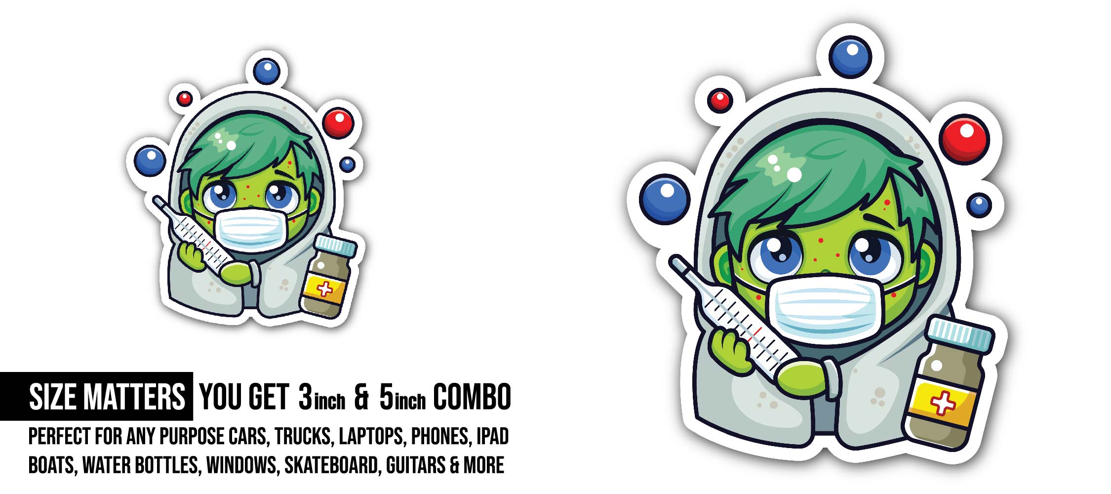 measuring kid temperature Sticker, Waterproof Vinyl Decal Sticker Indoor Or Outdoor 2 (Pieces) 3" and 5"