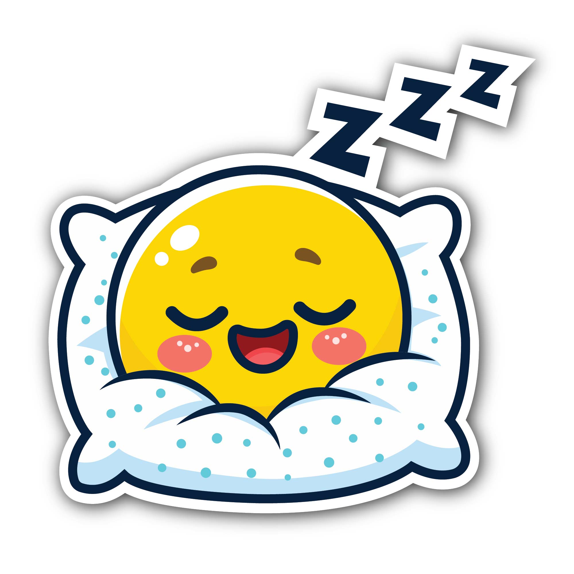Sleeping on pillow yellow emoticon Sticker, Waterproof Vinyl Decal Sticker Indoor Or Outdoor 2 (Pieces) 3" and 5"