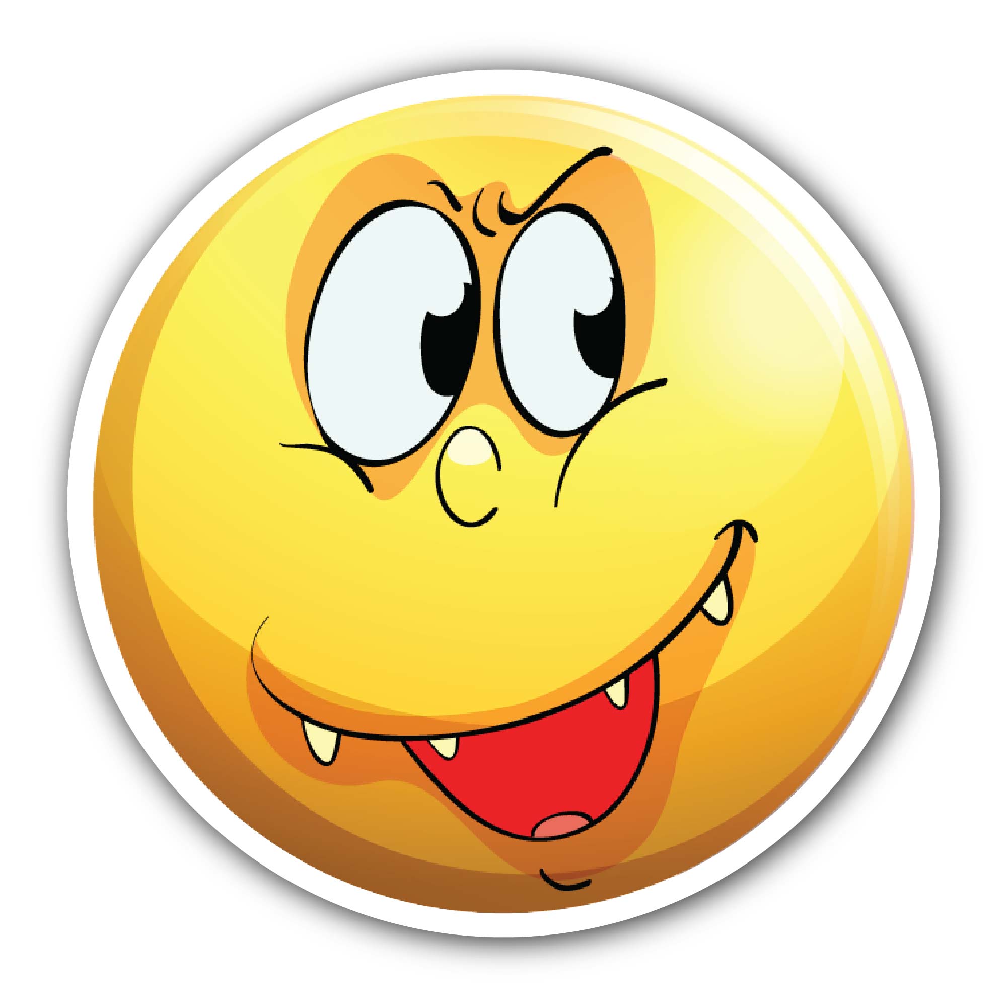 Silly Face on Yellow Badge Sticker, Waterproof Vinyl Decal Sticker Indoor Or Outdoor 2 (Pieces) 3" and 5"