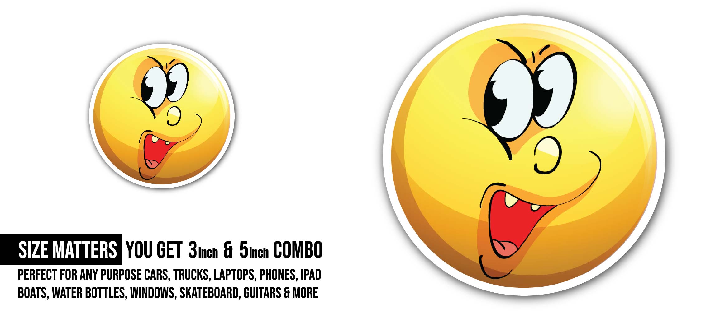 Sneaky Smile face Sticker, Waterproof Vinyl Decal Sticker Indoor Or Outdoor 2 (Pieces) 3" and 5"