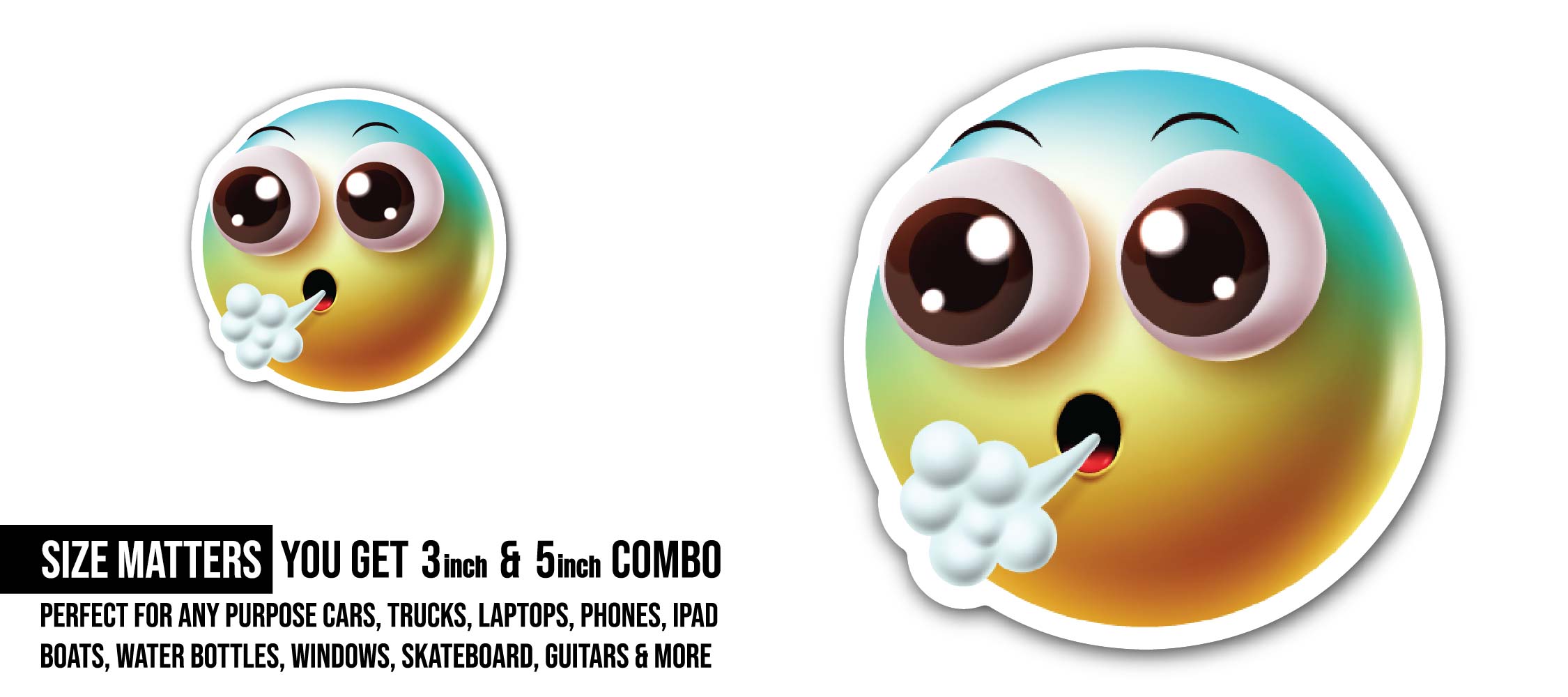 Out of Breath Emoji Sticker, Waterproof Vinyl Decal Sticker Indoor Or Outdoor 2 (Pieces) 3" and 5"