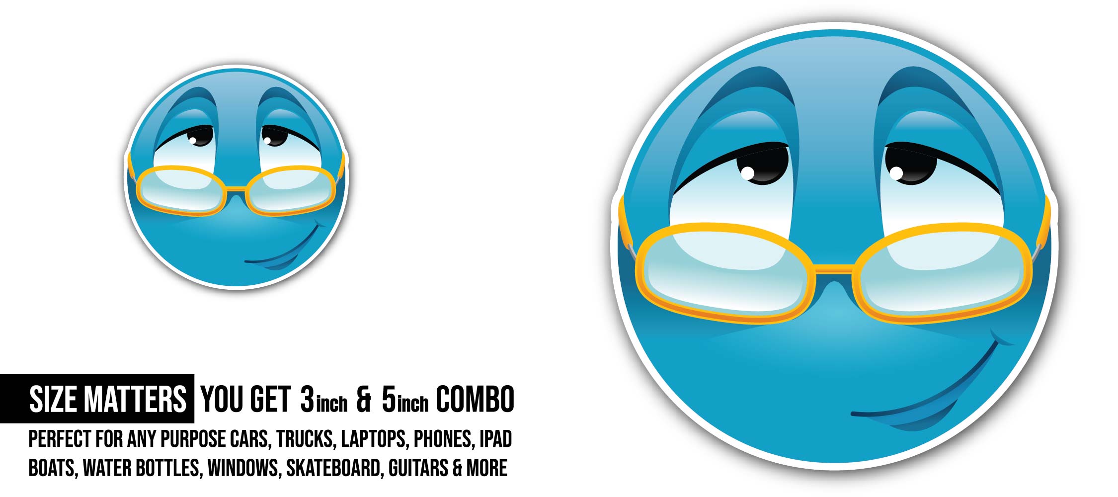 Thinker Emoji  Face Sticker, Waterproof Vinyl Decal Sticker Indoor Or Outdoor 2 (Pieces) 3" and 5"