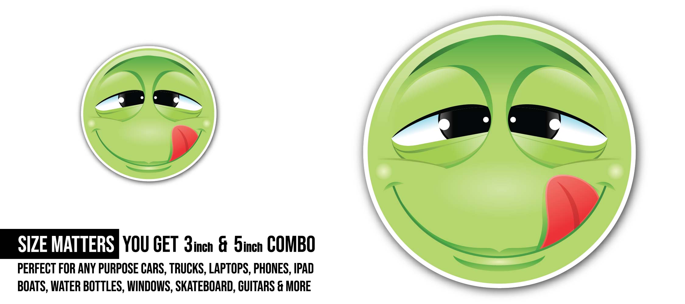 Yummy Face Sticker, Waterproof Vinyl Decal Sticker Indoor Or Outdoor 2 (Pieces) 3" and 5"