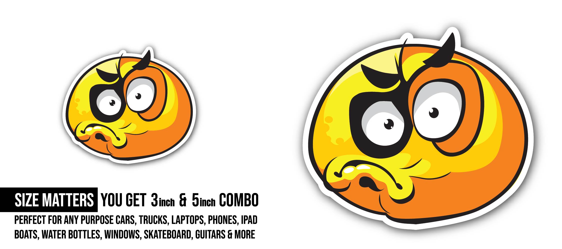 Grumpy Smiley Sticker, Waterproof Vinyl Decal Sticker Indoor Or Outdoor 2 (Pieces) 3" and 5"