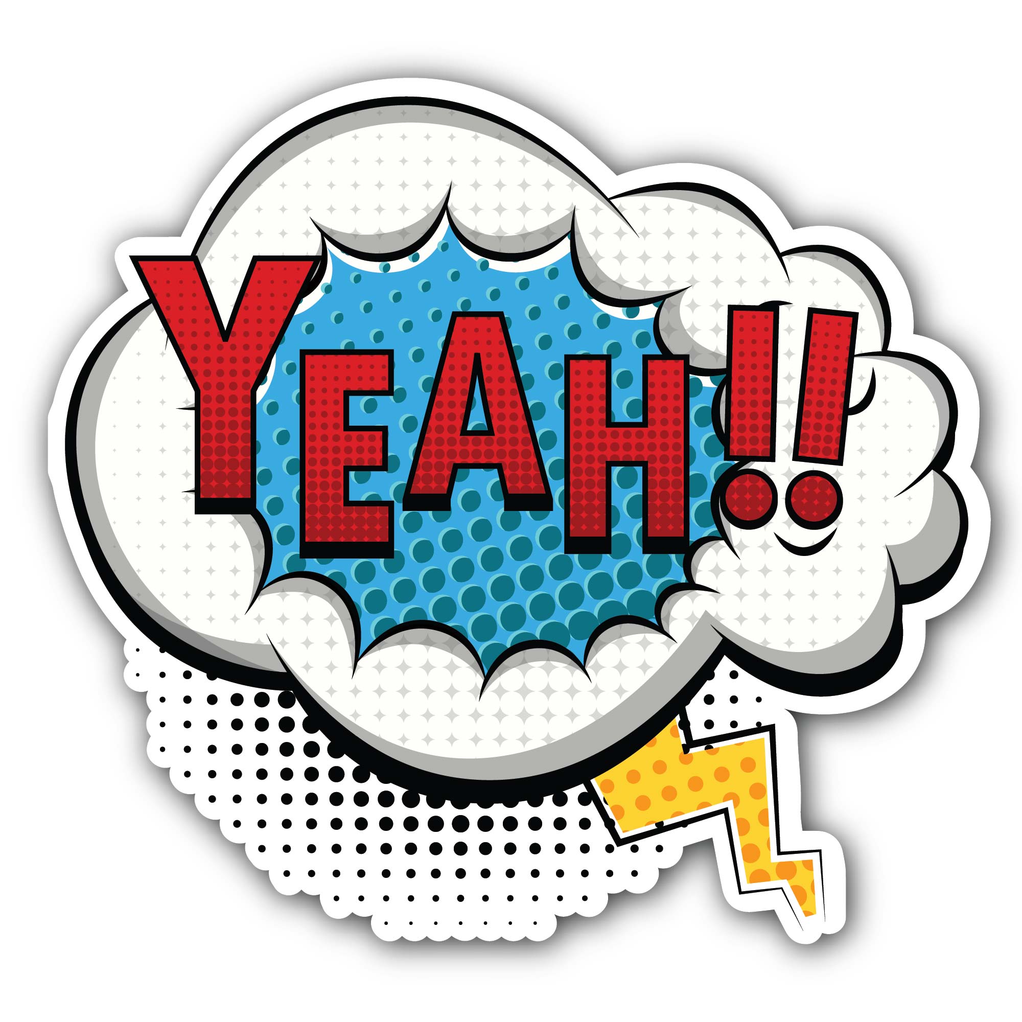 Yeah! Pop Art Sticker, Waterproof Vinyl Decal Sticker Indoor Or Outdoor 2 (Pieces) 3" and 5"